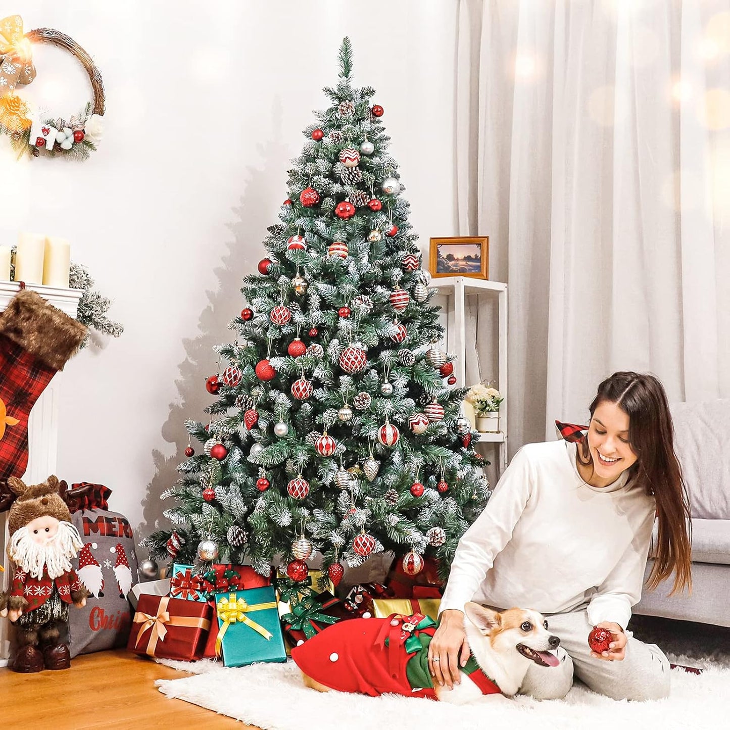 Künstlicher Weihnachtsbaum mit LED-Beleuchtung und Tannenzapfen, 150 cm