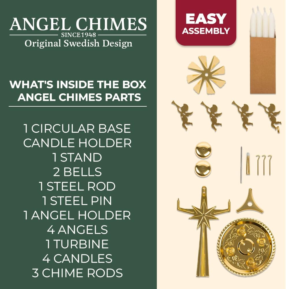 Engelspyramide mit Glockenspiel für 4 Kerzen, Gold Angel Chimes