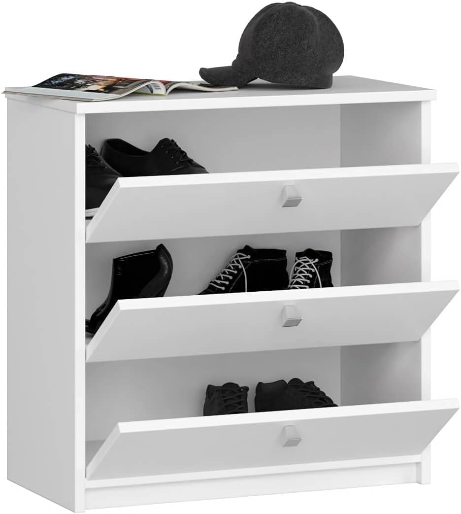 Schuhschrank mit 3 Klapptüren, Weiss