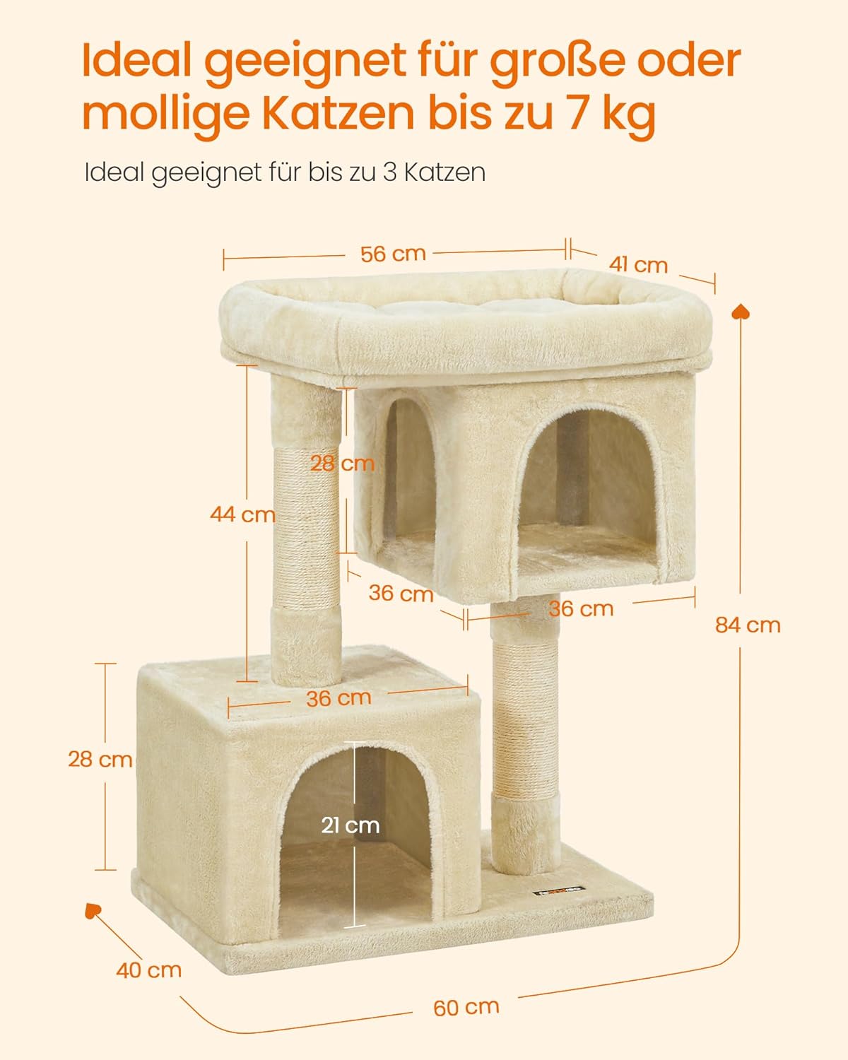 Kratzbaum PCT61M mit Katzenhaus und Plattform, L (60 x 40 x 84 cm) Beige