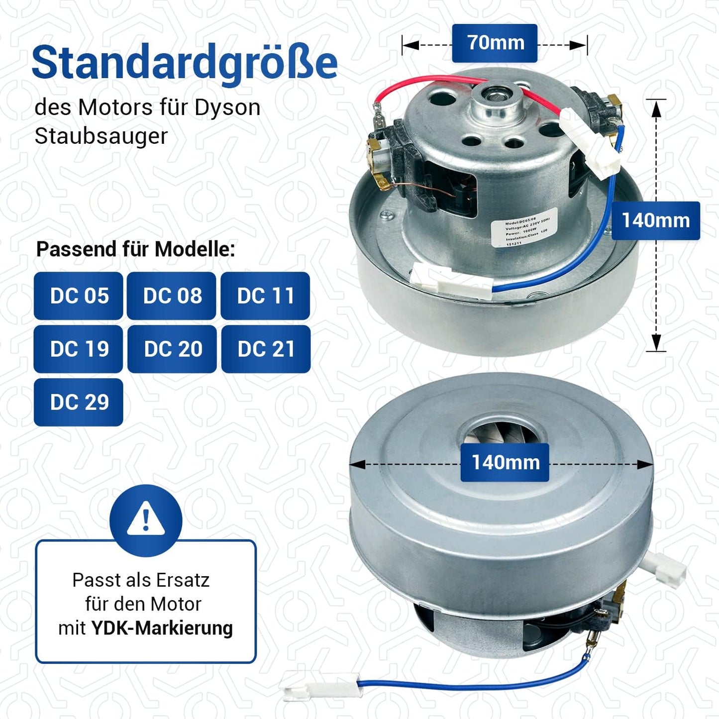 YDK Staubsaugermotor YV-2201 für Dyson, DC05 | DC08 | DC19 | DC29