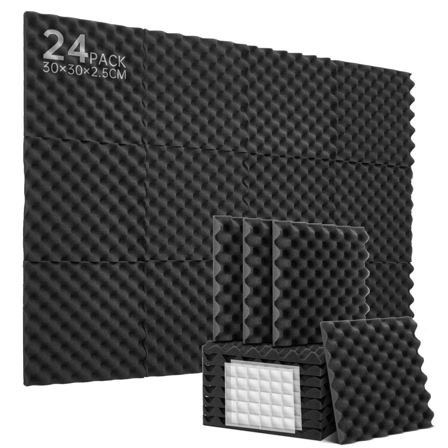 Akustikschaumstoff Schalldämmung-Set, Kleberzubehör-24 Stück-2.5cm Schwarz