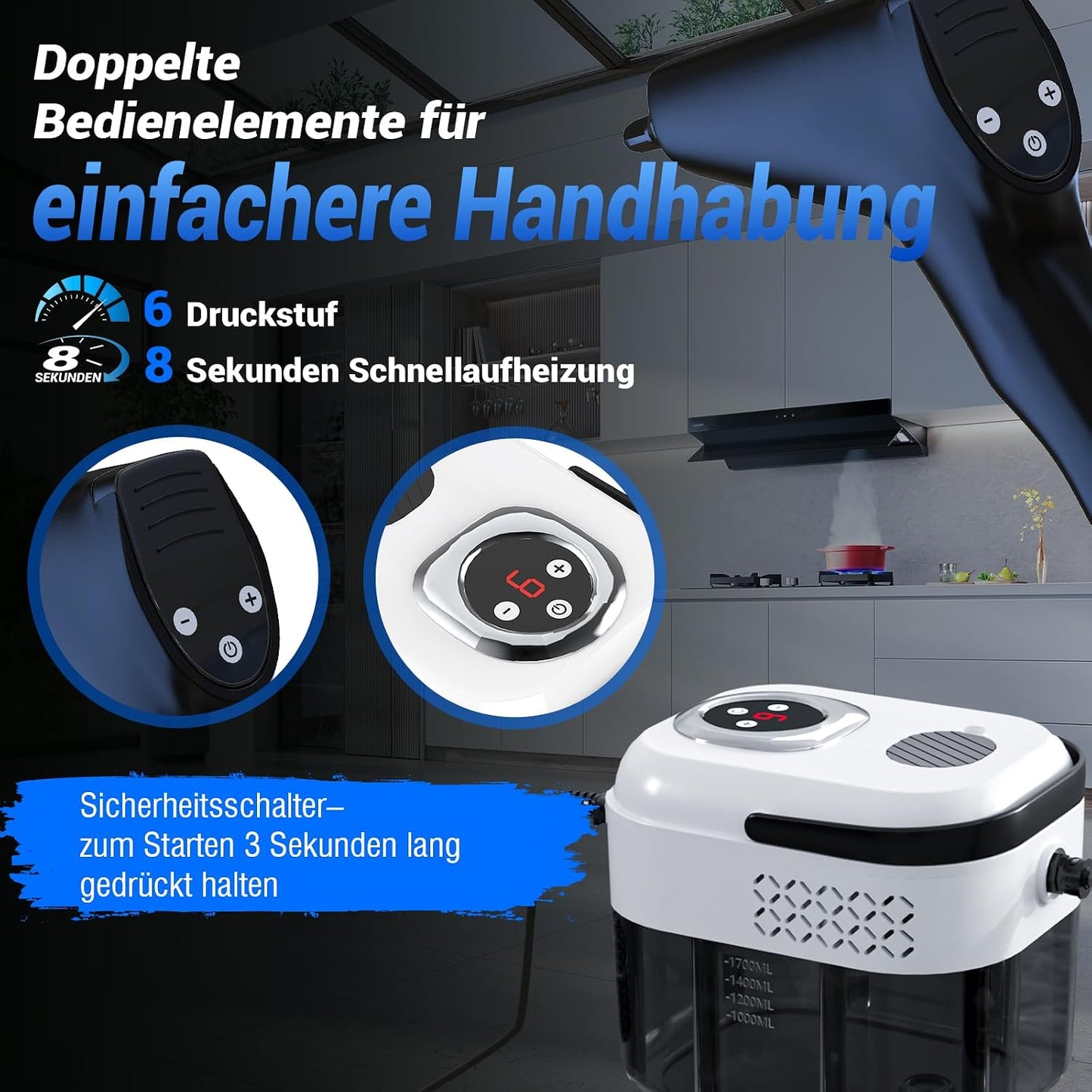 17-in-1 Handdampfreiniger mit Hochtemperatur-Sterilisation, Gelb-schwarz