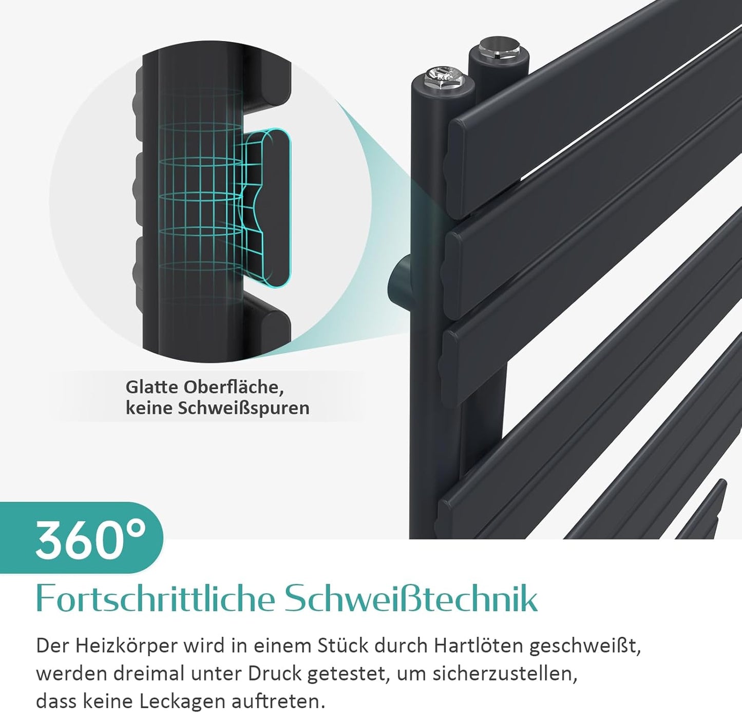 Handtuchheizkörper mit Seitenanschluss, Schwarz 762x500 mm