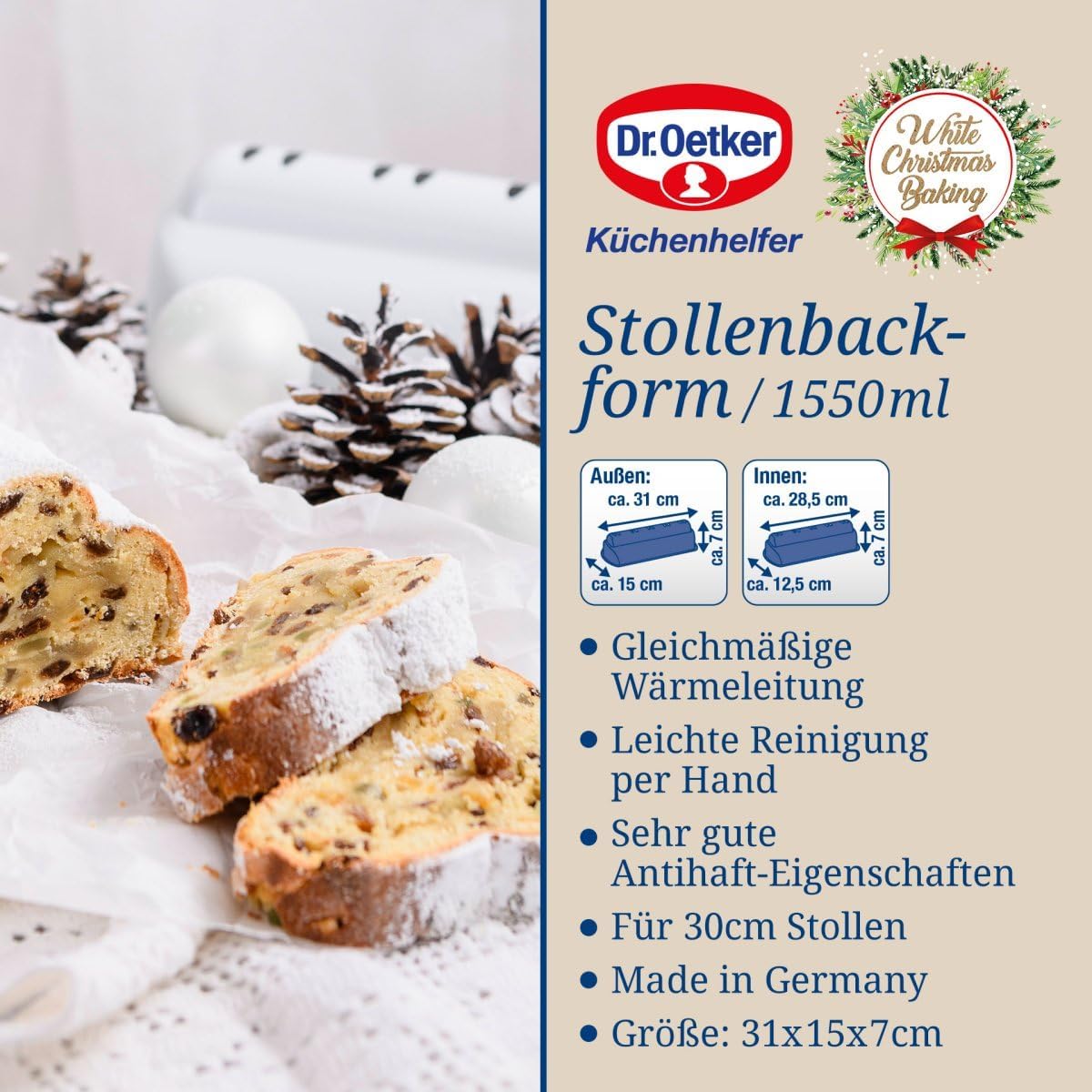 Stollenbackform White Christmas Baking