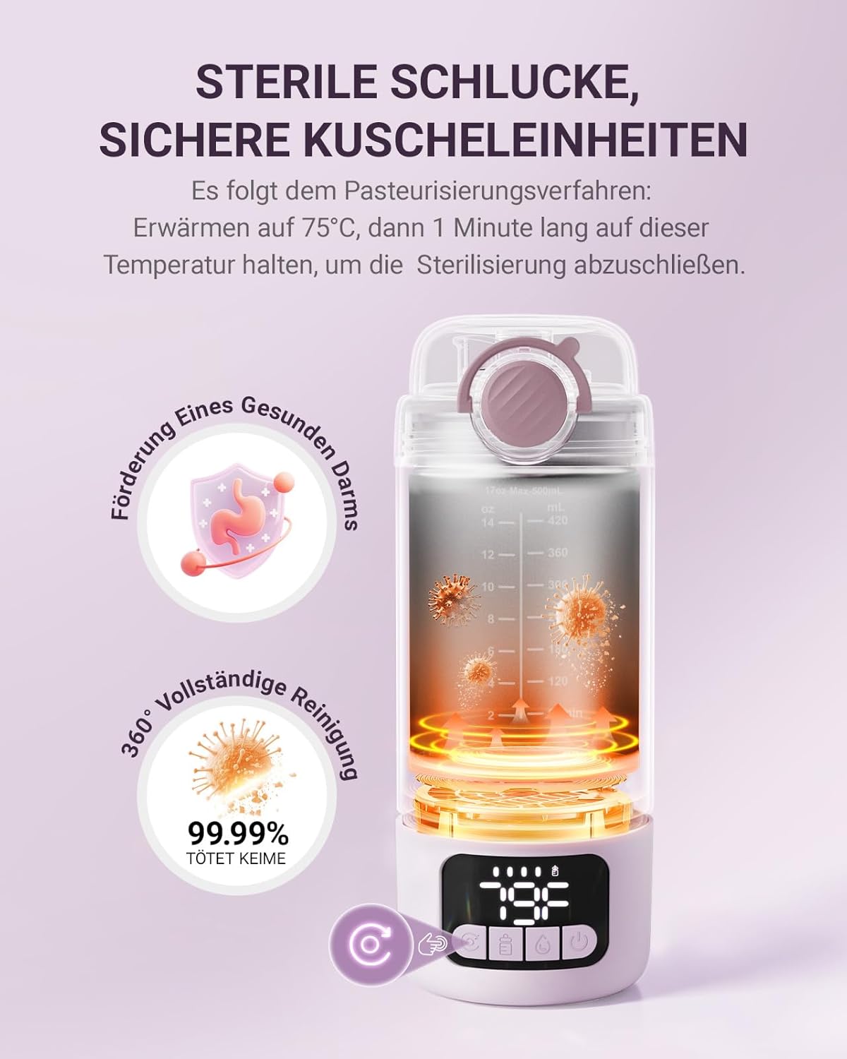 Tragbarer Flaschenwärmer mit Sterilisator, Hell Purple