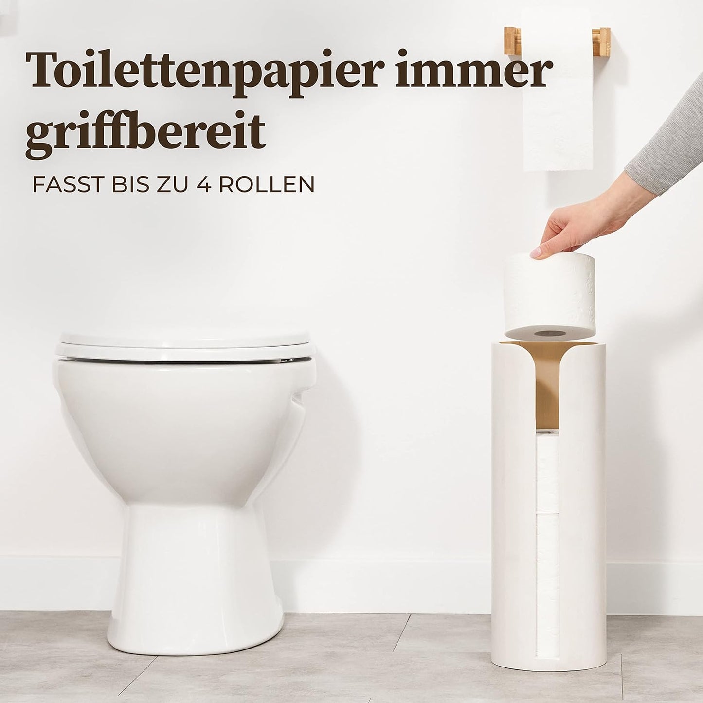 Toilettenpapierhalter aus Bambus, Weiss Toilettenpapieraufbewahrung 4 Rollen