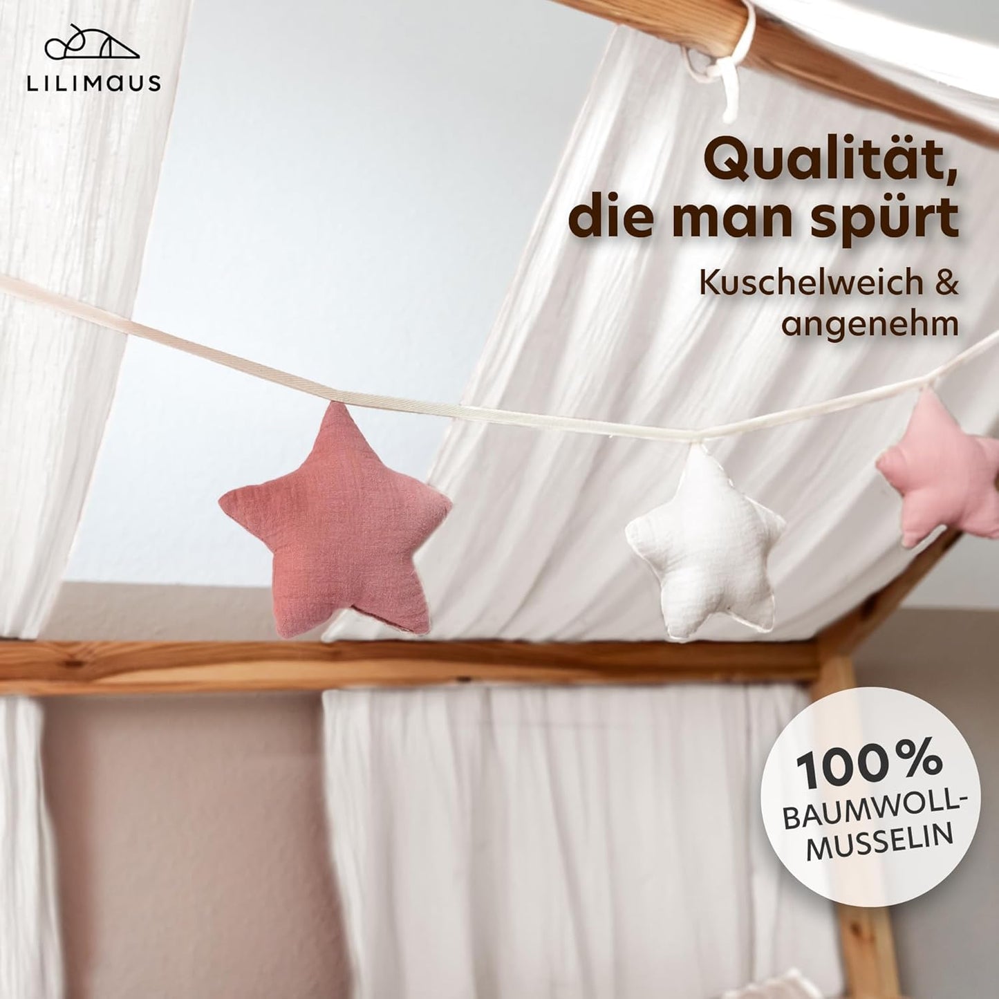 Sternenkette, Weiss & Altrosa Sterne ohne Goldapplikation