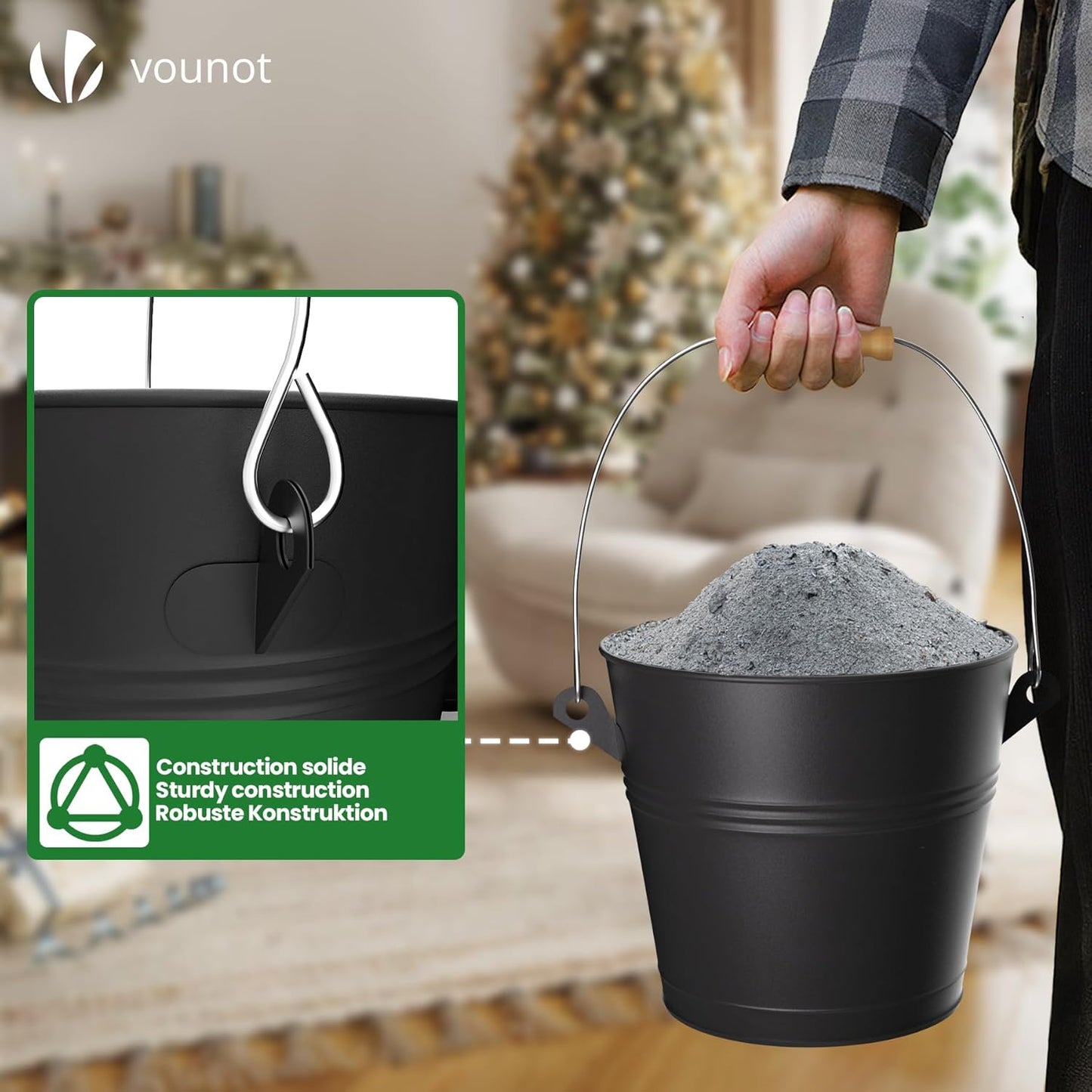 Ascheeimer mit Werkzeugset für Kamin und Ofen
