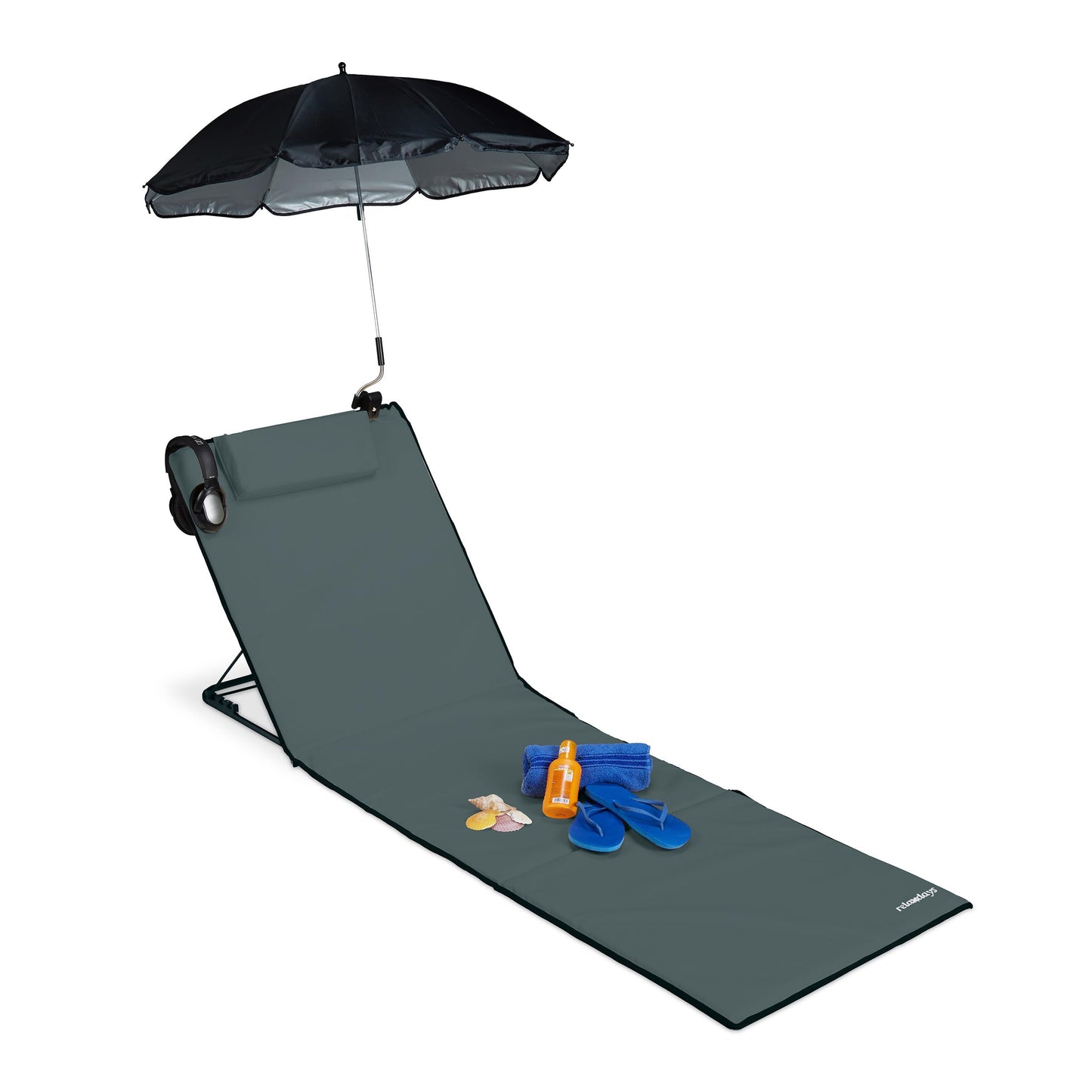Strandmatte mit Sonnenschirm, Anthrazit