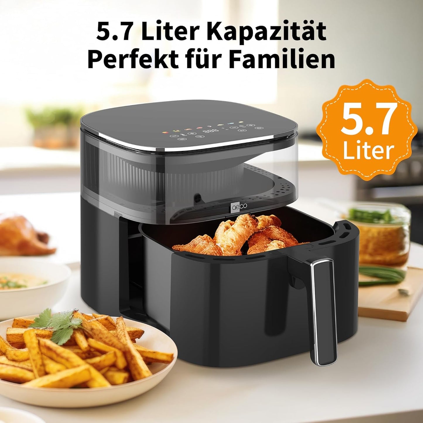 Heissluftfritteuse mit Touch-Display, 5,7 Liter / Touch (mit 270° Fenster)