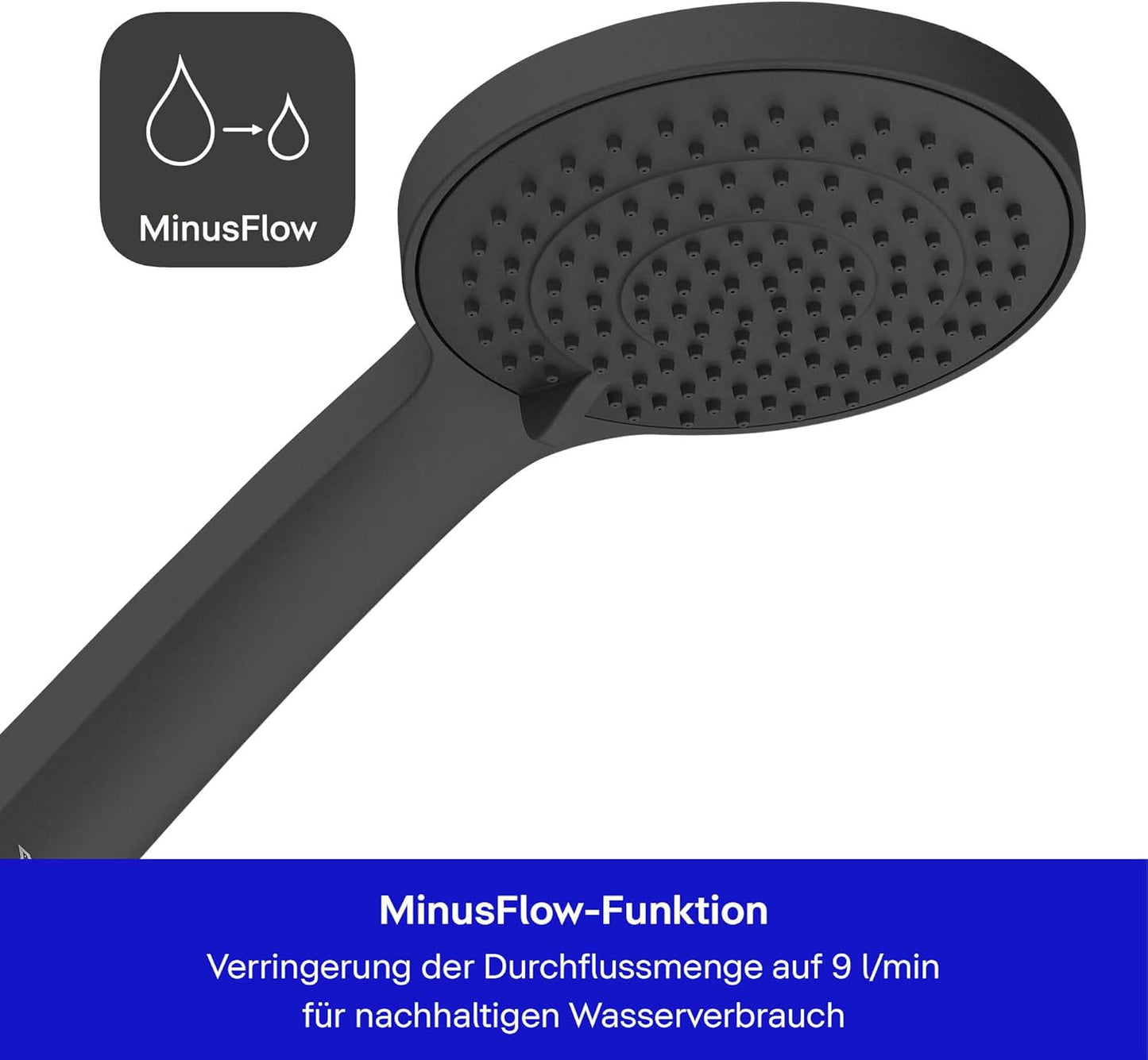 Wassersparender Duschkopf mit 3 Strahlarten, Schwarz Matt 3 Strahlarten-Drehscheibenbedienung-Wassersparend
