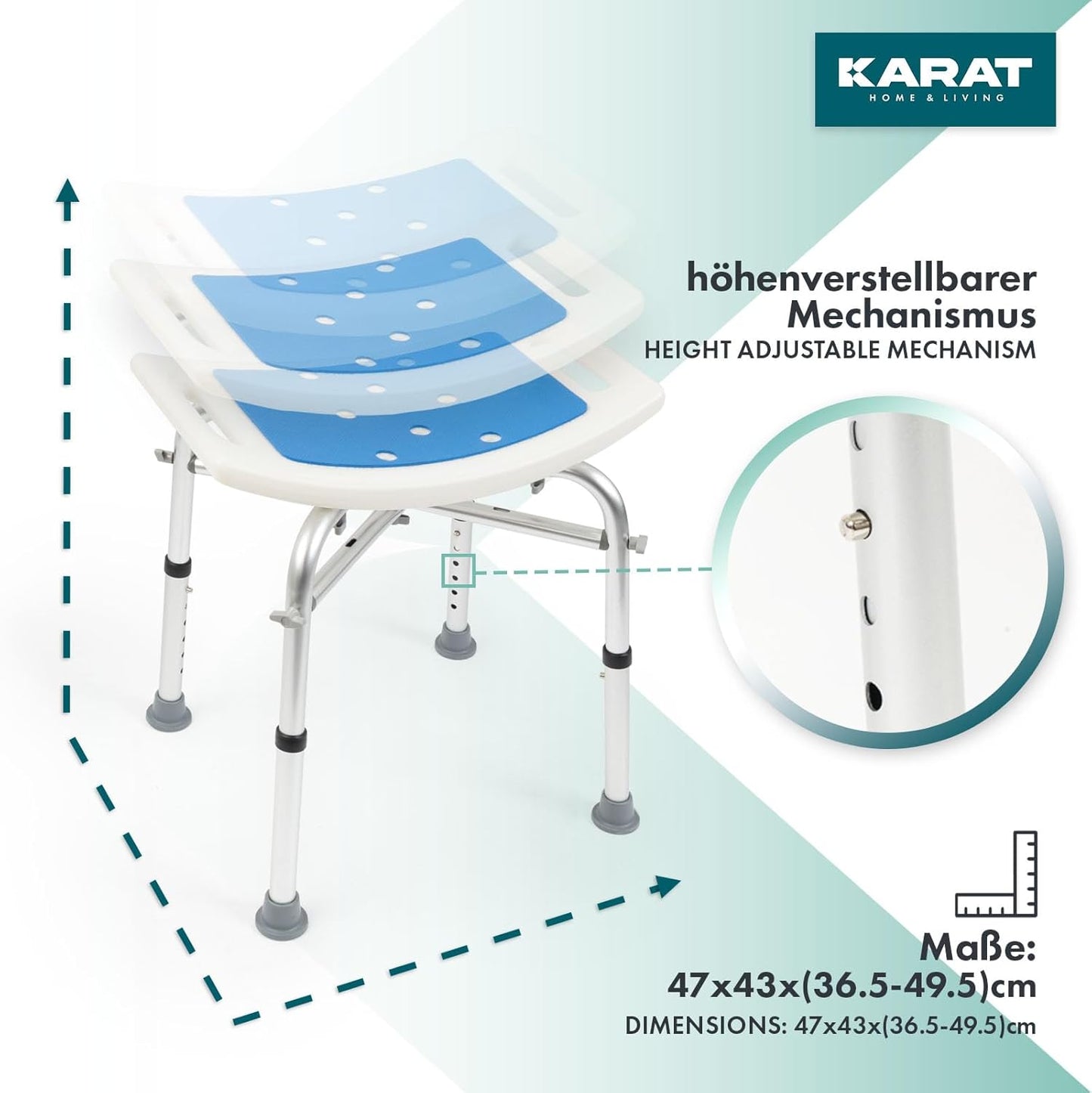 Höhenverstellbarer Duschhocker bis 136 kg, Standard