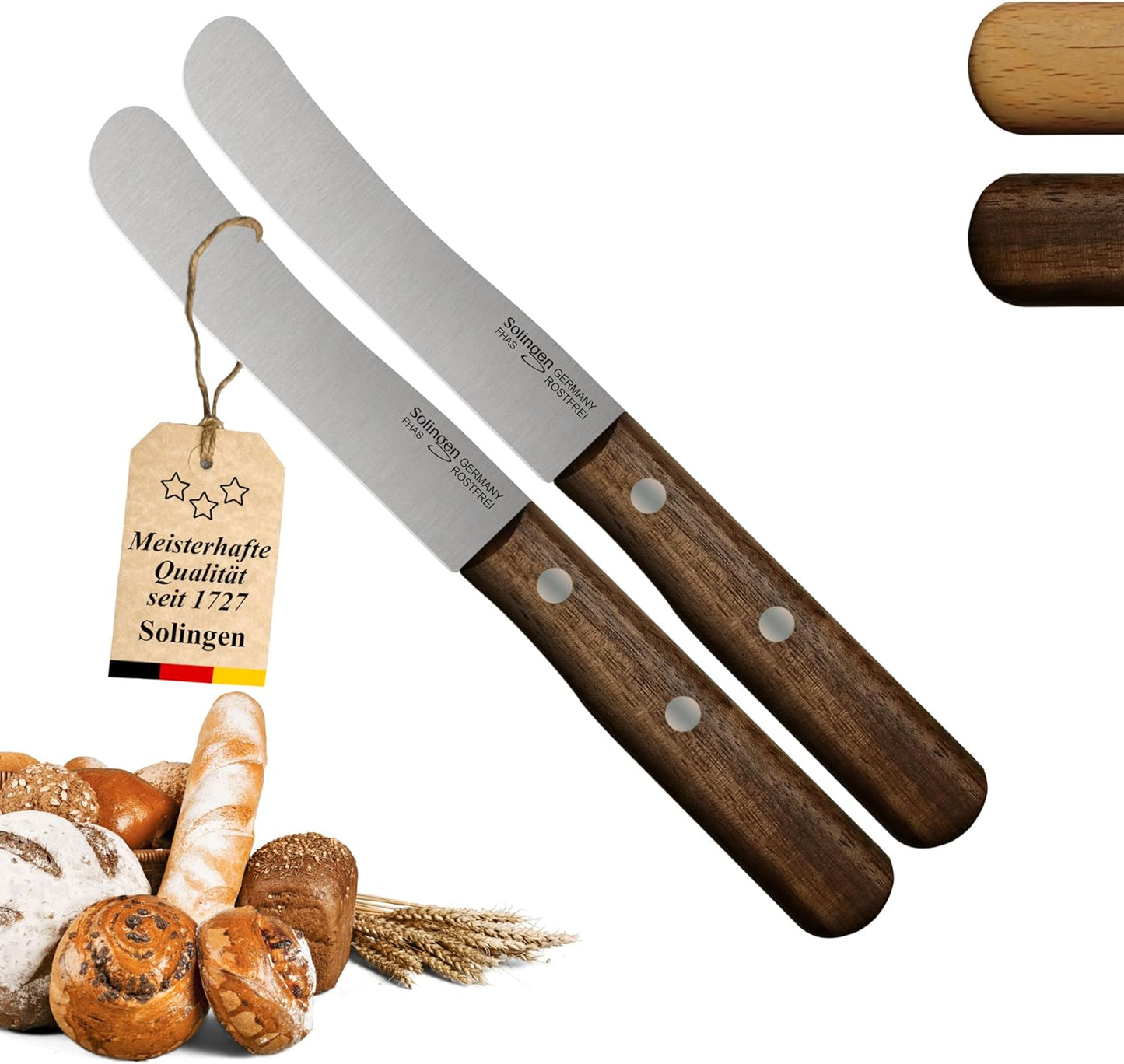 2er-Set Frühstücksmesser, 2x Walnuss