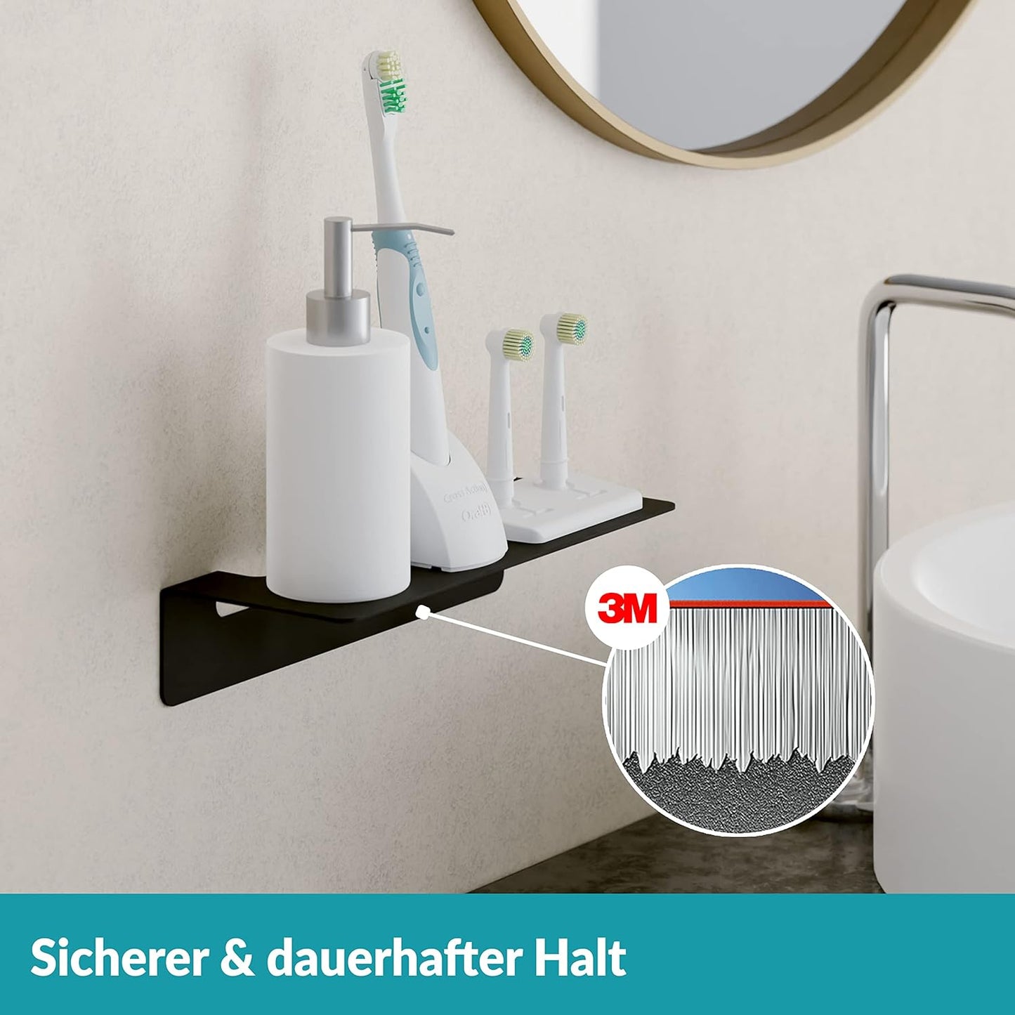 Selbstklebende Badablage, 24 cm Schwarz