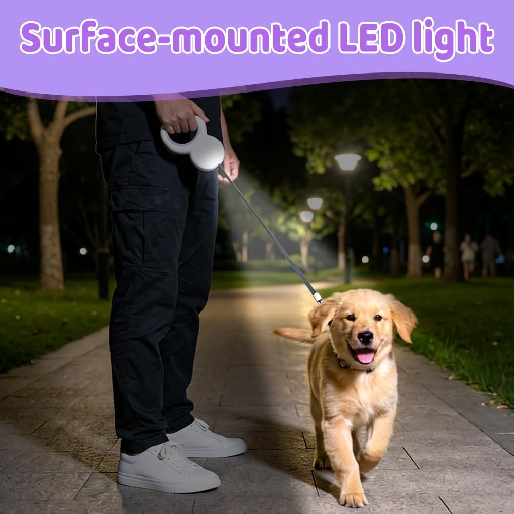 Einziehbare Hundeleine mit LED-Licht und Kotbeutelspender, Blauer Donut