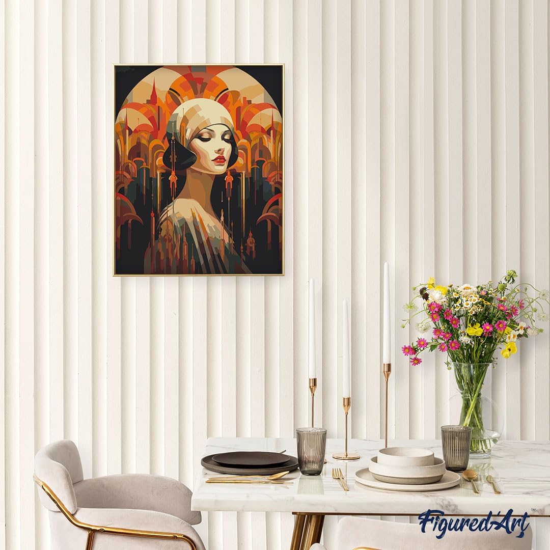 Malen nach Zahlen Set Art-Deco-Frau, Art-Deco-Frau 40x50cm Mit Rahmen (bereits gespannt)