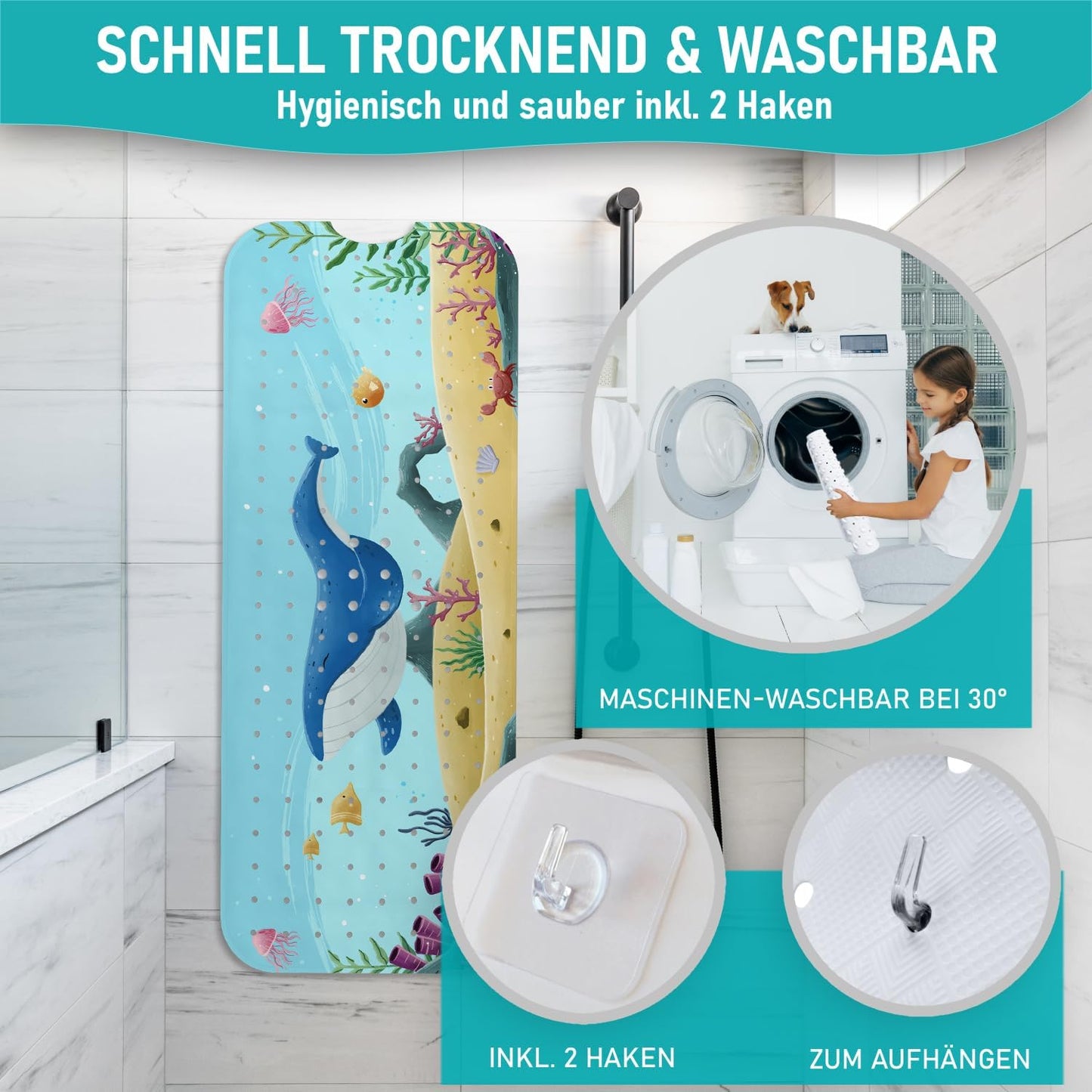 Rutschfeste Badewannenmatte Walgesang, 100x40 cm, Badewannenmatte Walgesang