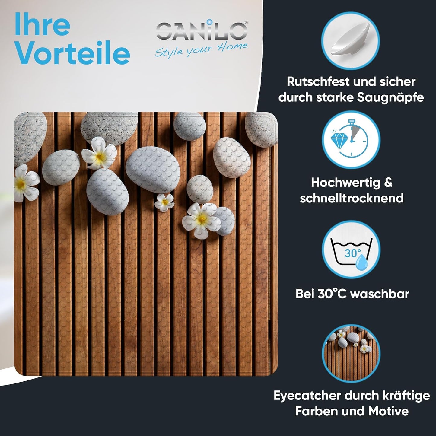 Badematte Zentara 53x53cm rutschfest & schimmelresistent, Zentara
