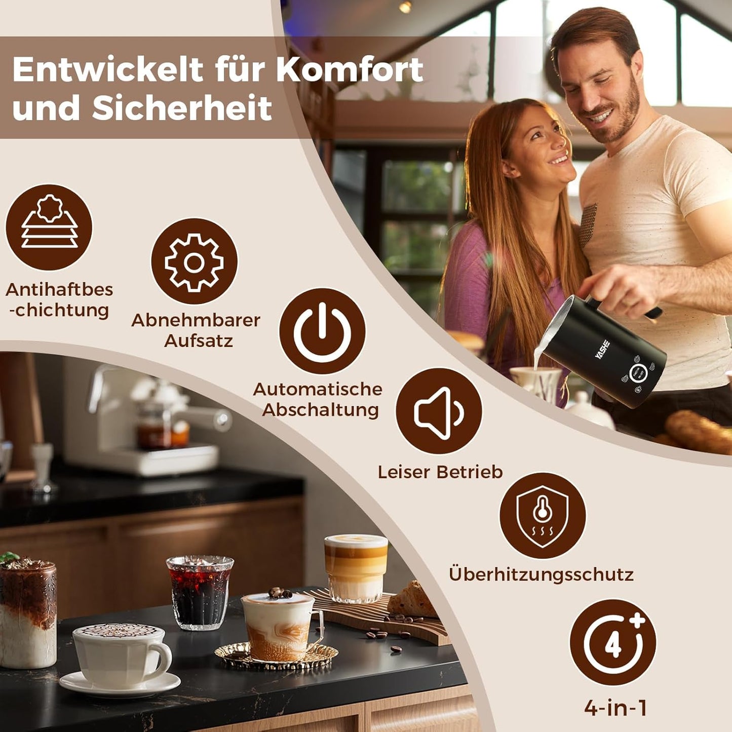 4-IN-1 Edelstahl Milchaufschäumer 300ml