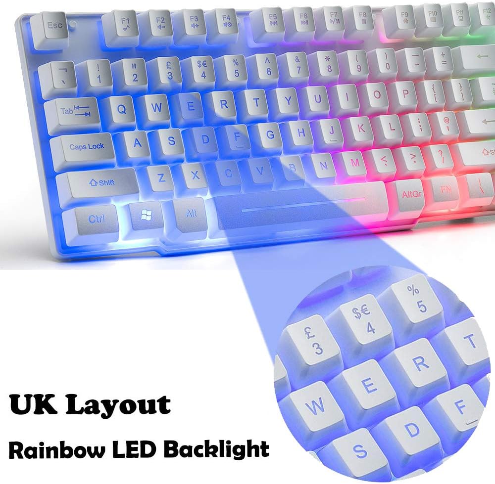 4-in-1 Gaming-Set mit Tastatur, Maus, Mauspad und Headset, With Headset-White