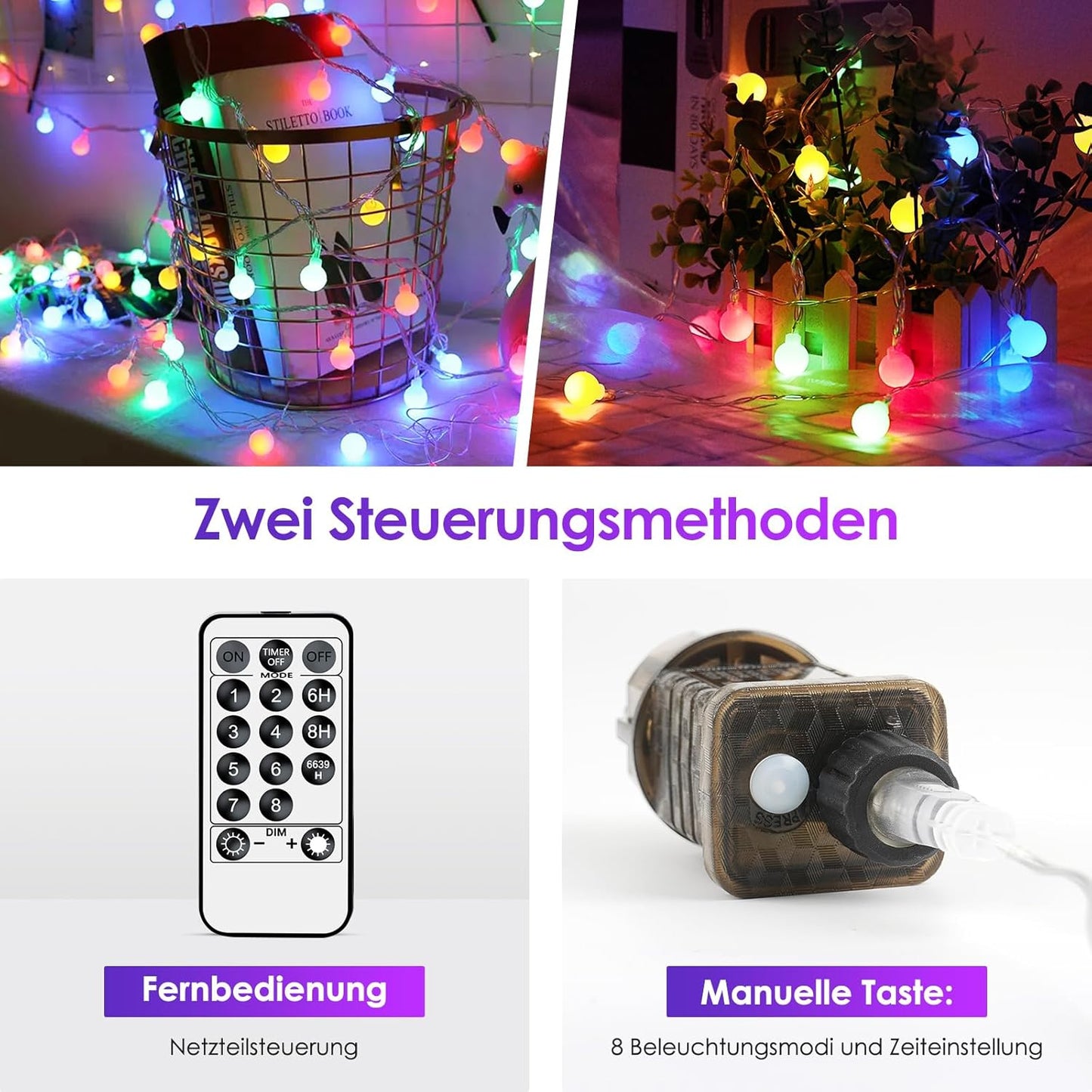 LED-Lichterkette mit Fernbedienung (100 LEDs, 13m), Bunt 13M