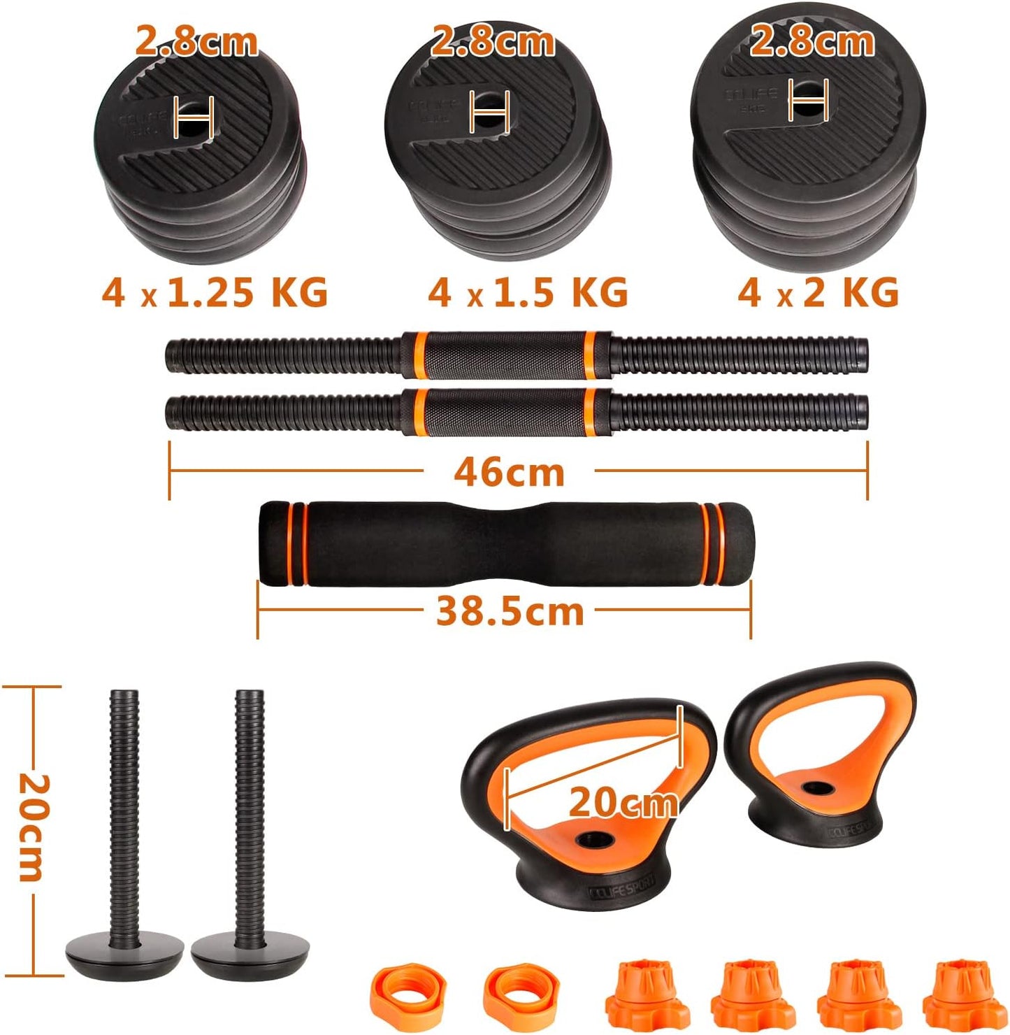 2er-Set Verstellbare Hanteln, Orange-20kg