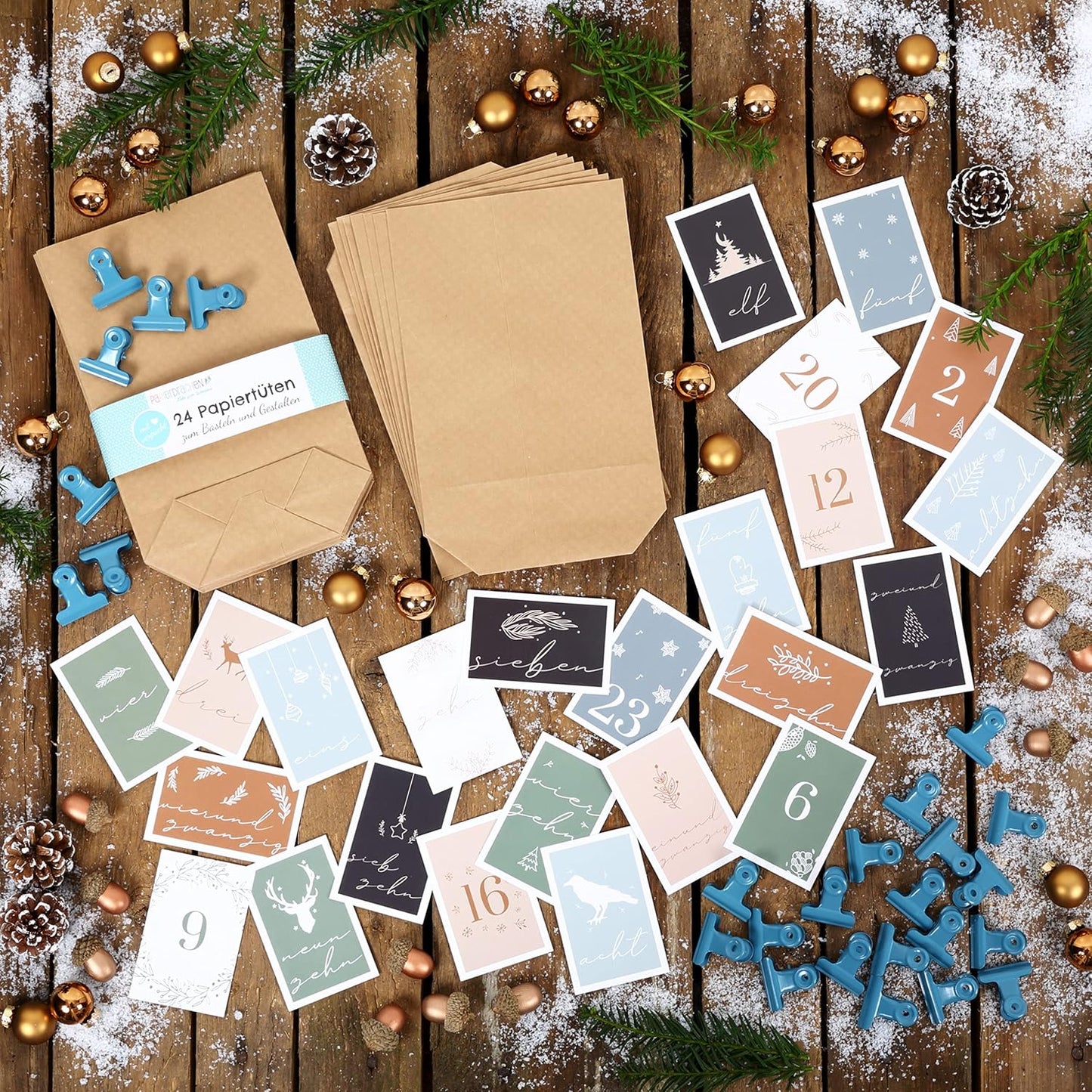 Adventskalender DIY-Set mit Geschenktüten, 24 Stück, Blau-Grün