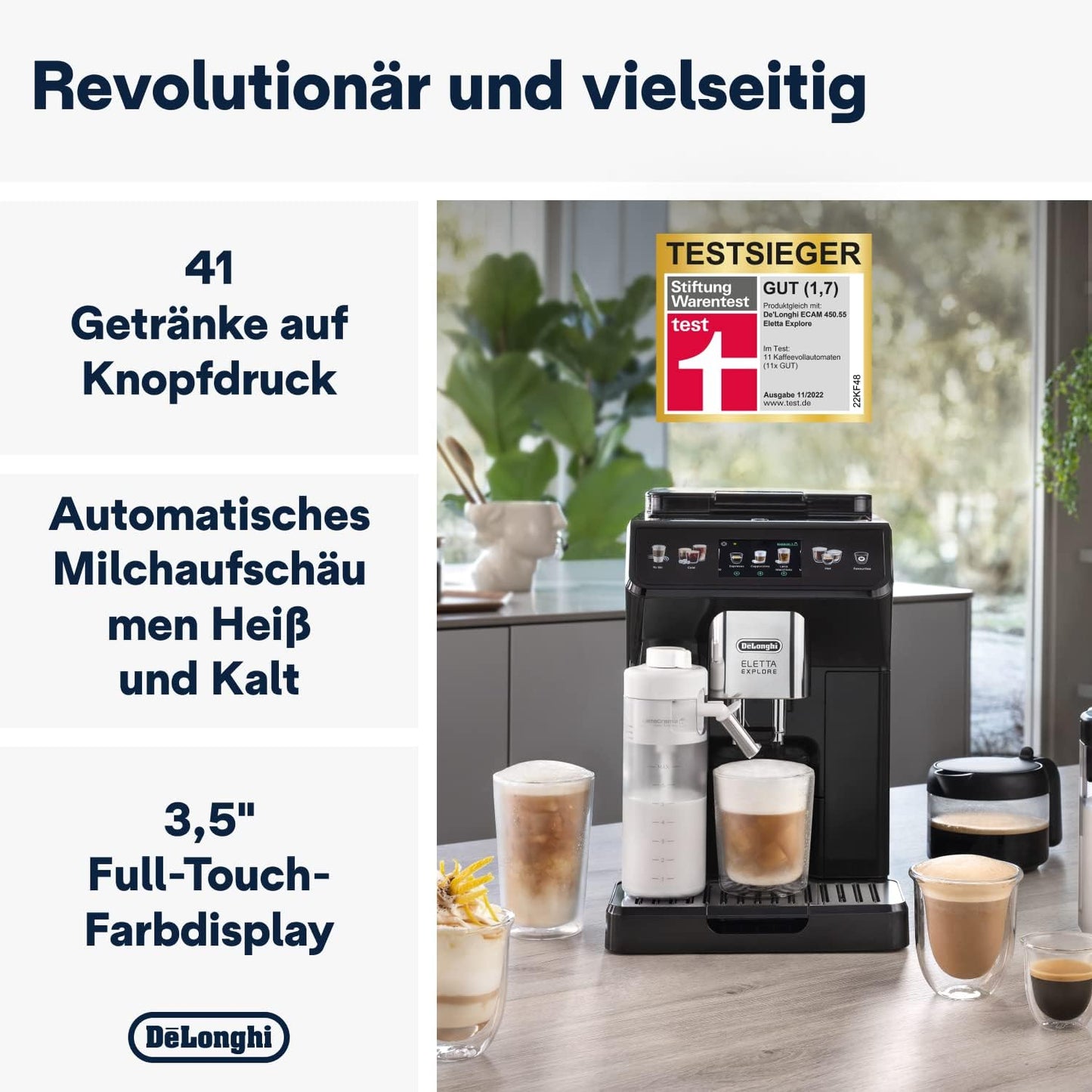 Eletta Explore ECAM452.57.G Kaffeevollautomat mit Milchsystem, Ohne Cold Brew Funktion, Single