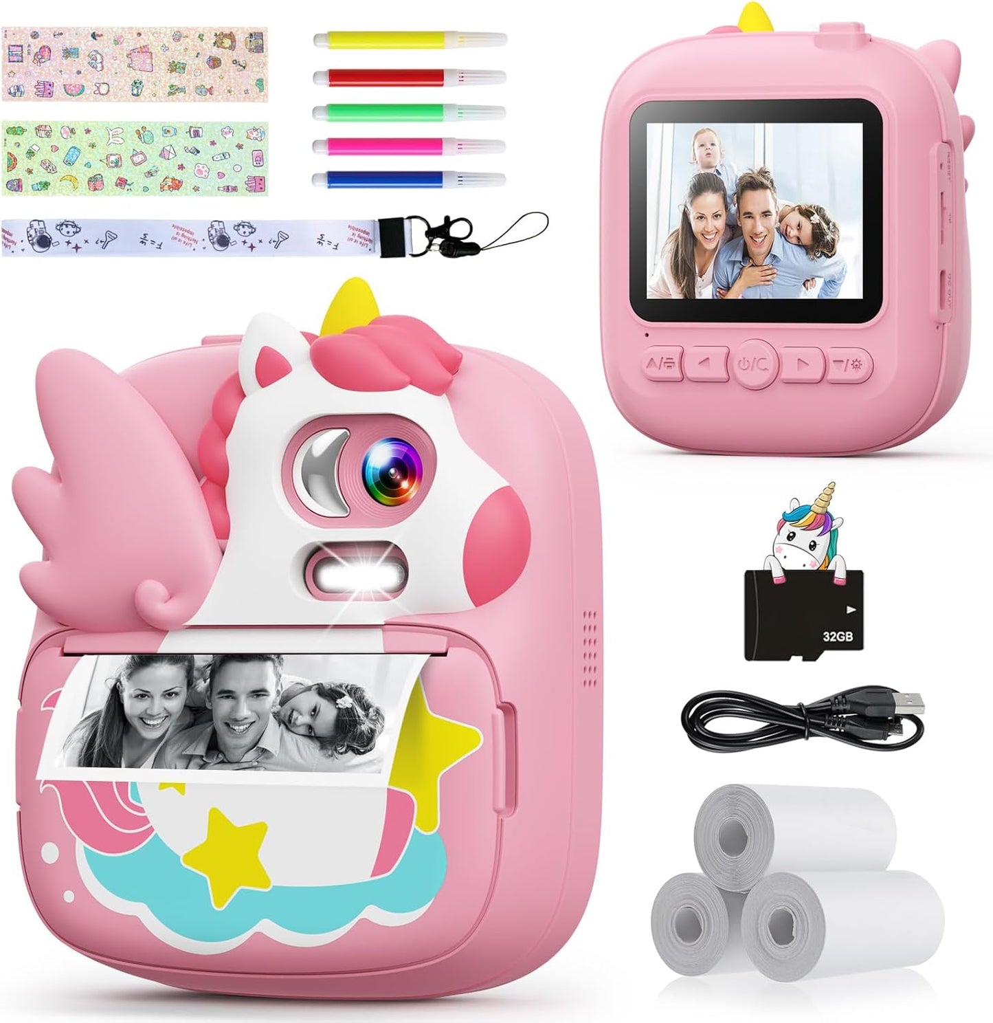 Kinder-Sofortbildkamera mit Druckfunktion, pink