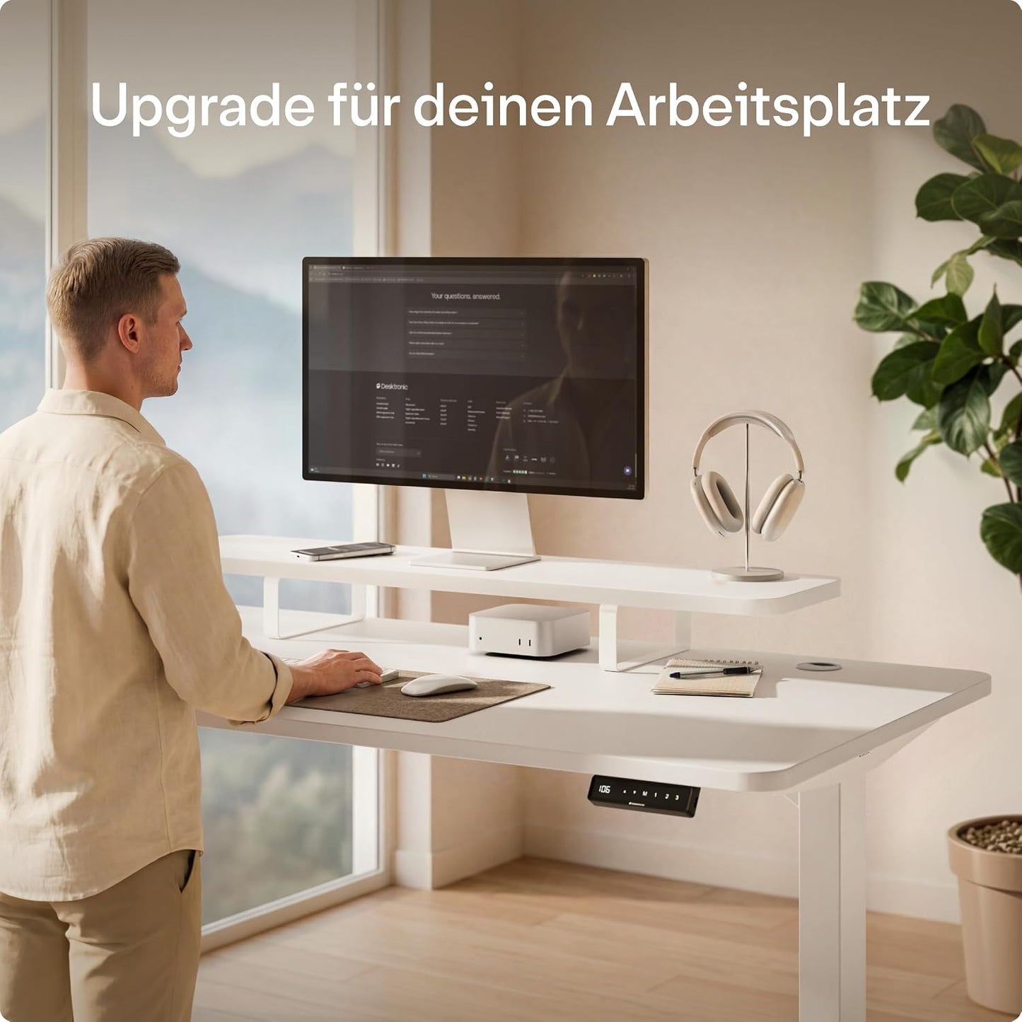 Ergonomischer Monitorständer, Weiss 114 x 28 cm