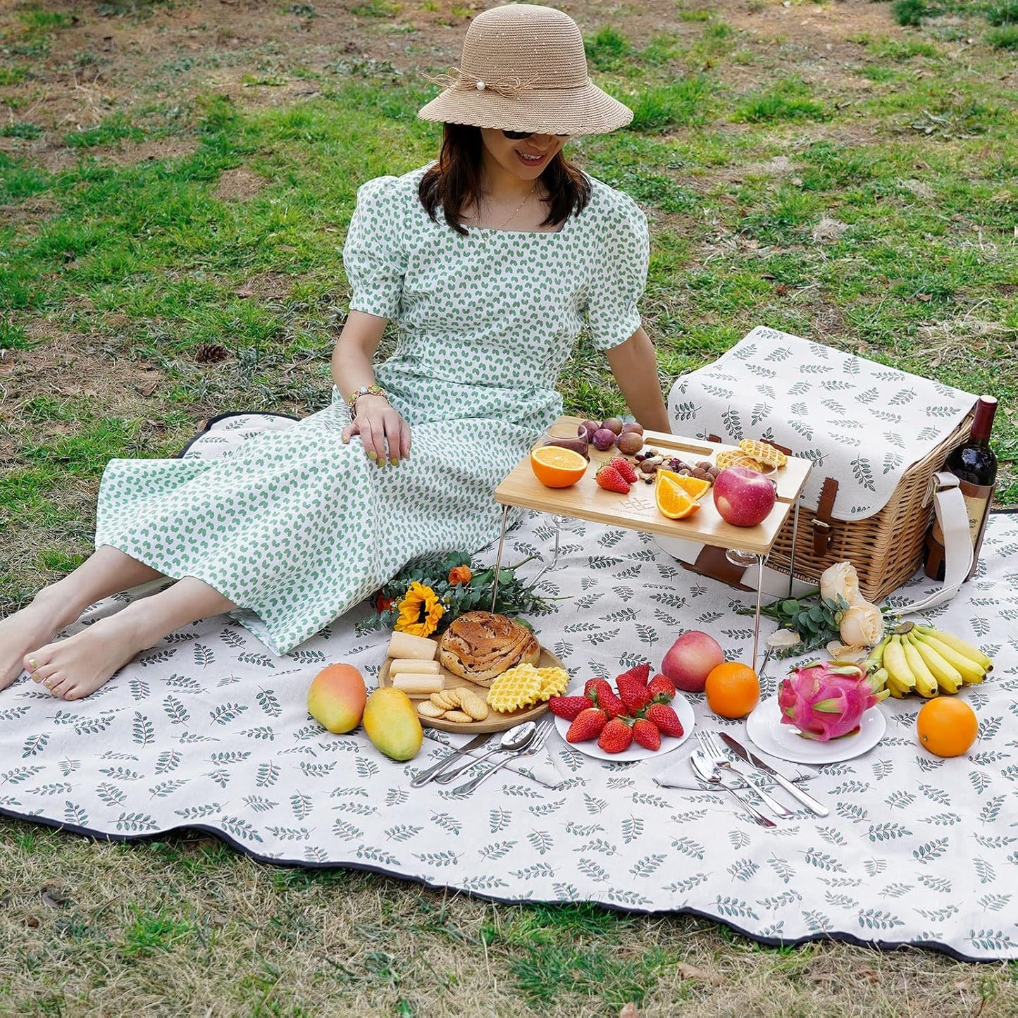 Picknickkorb-Set für 2 Personen mit Tisch & Decke, Grün 2 Personen