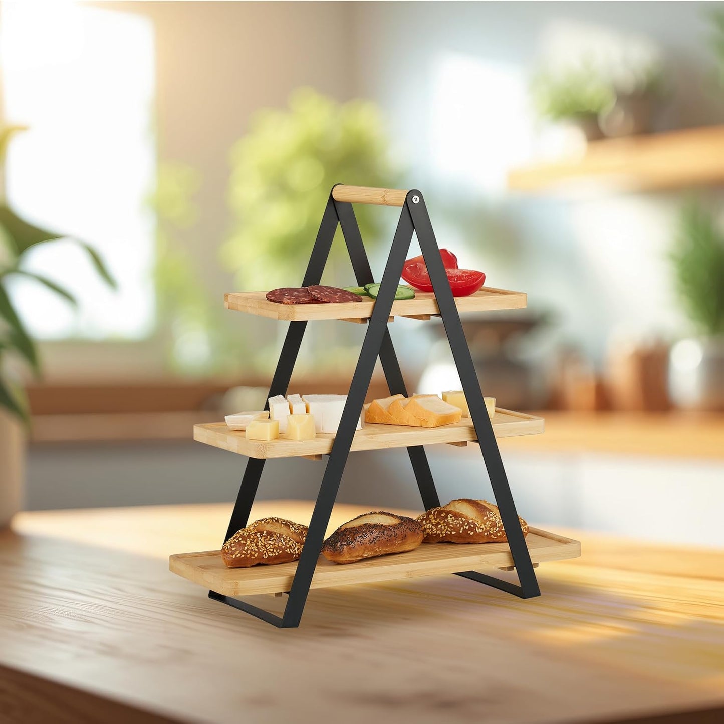 Etagere mit 2 Etagen aus Bambus und Metall, 2 Etagen