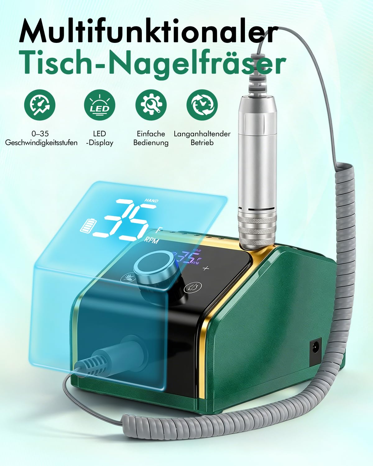 Elektrische Nagelfräsmaschine 35.000 U/min Set, Grün