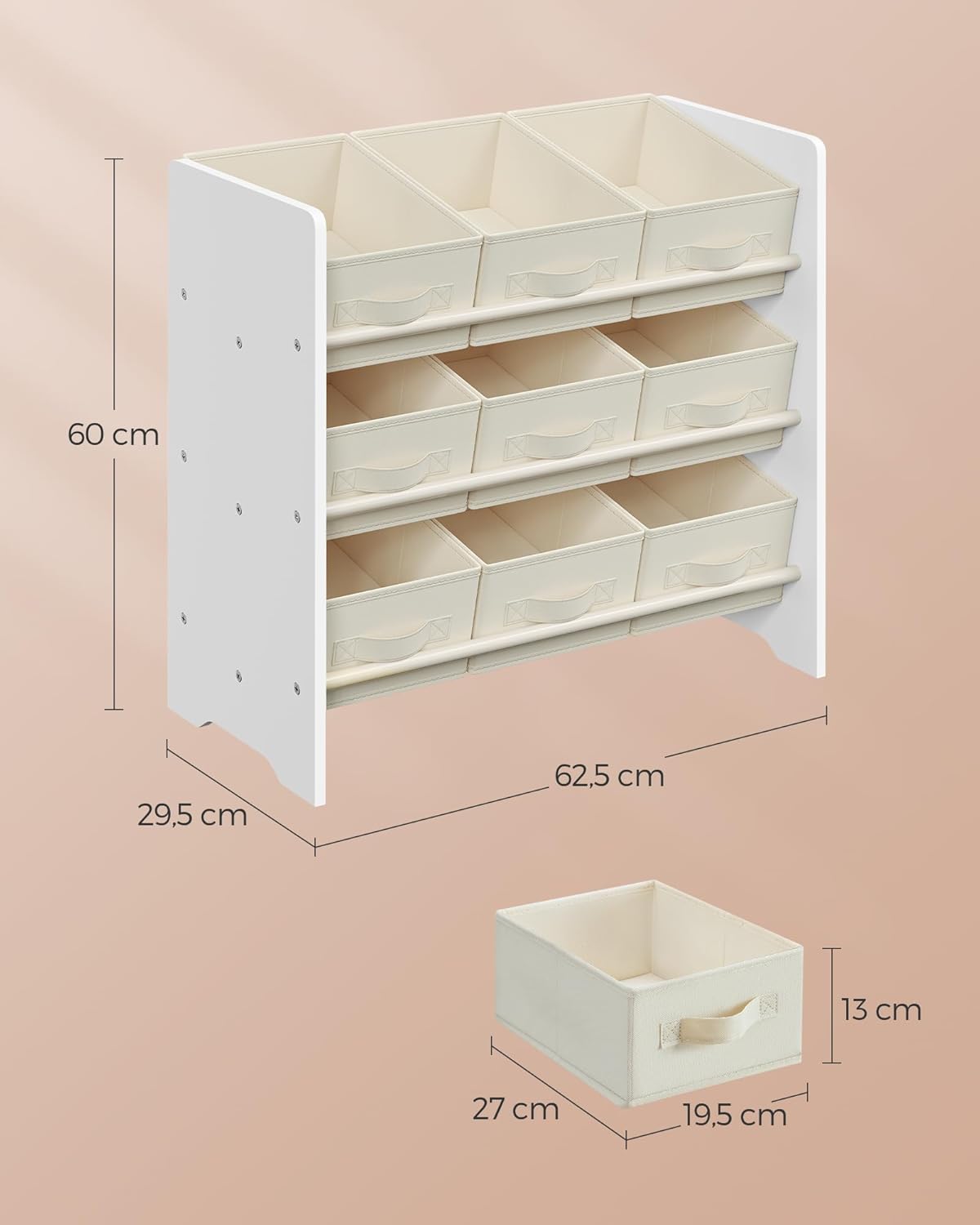 Kinder-Spielzeugregal mit 9 Aufbewahrungsboxen, Wolkenweiss