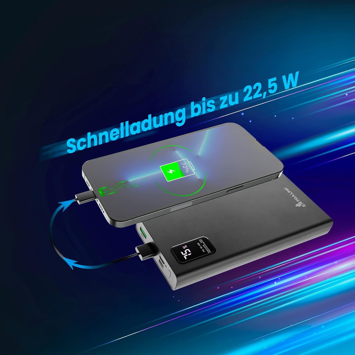 Powerbank mit Schnellladefunktion, 10000mAh/22.5W/Schwarz