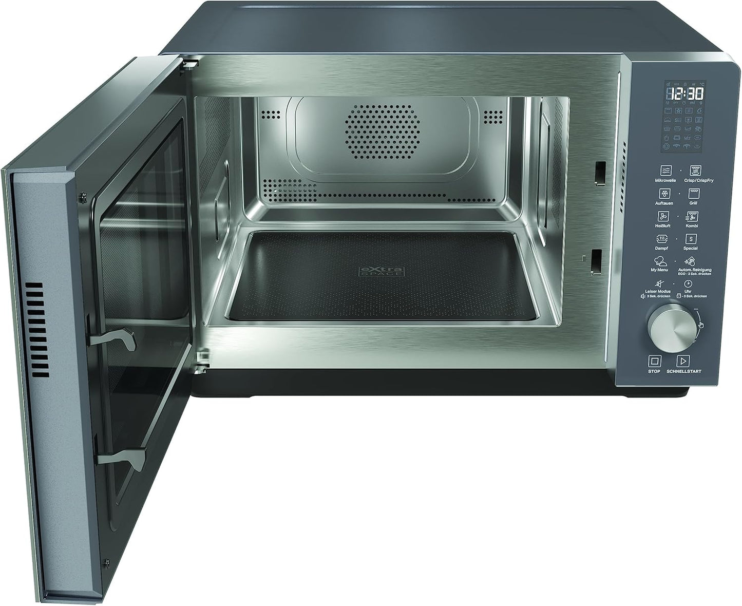 Mikrowelle MF 259 SG ohne Drehteller mit Dampfgar- und Crisp-Funktion, Silber-grau mit Dampfgar- und Crisp-Funktion