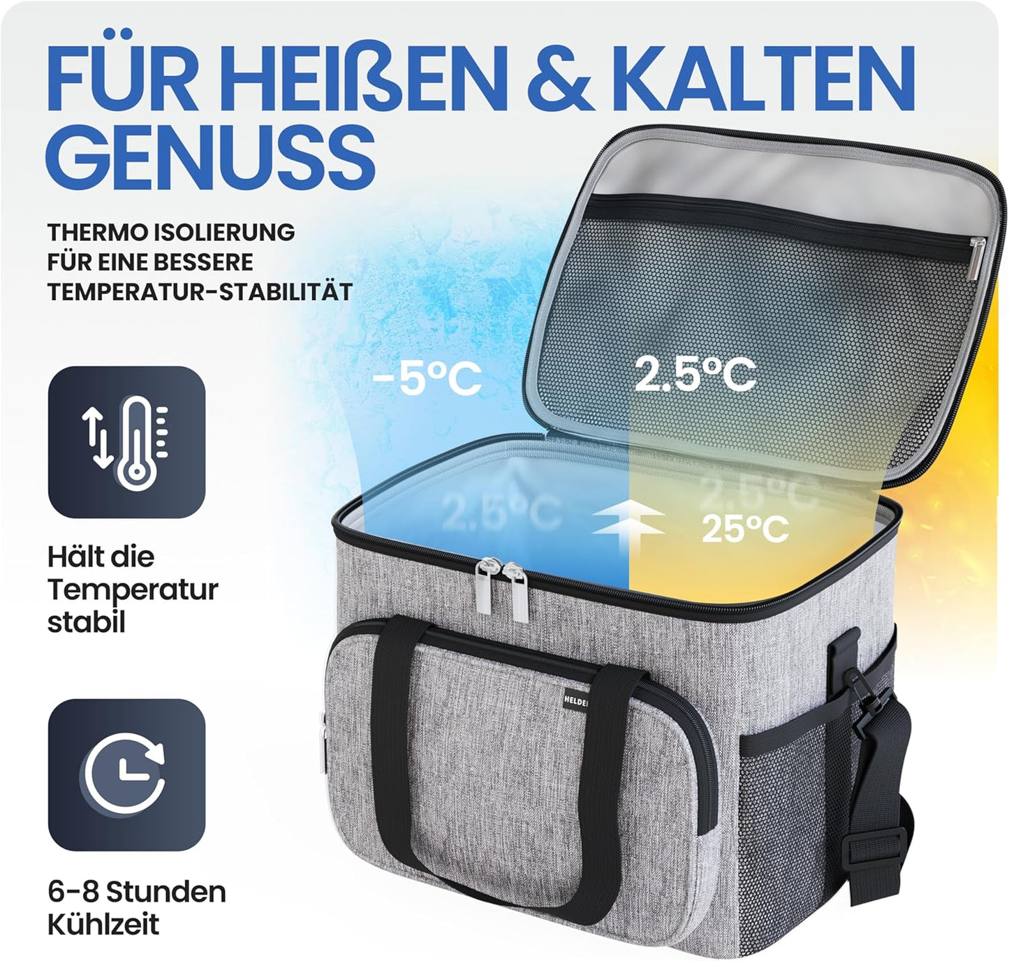 Faltbare Kühltasche mit Flaschenöffner & verstärktem Boden, Hellgrau 30L