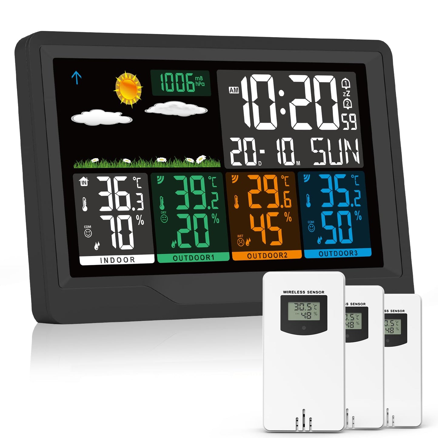 Funk-Wetterstation mit 3 Aussensensoren, Mattschwarz