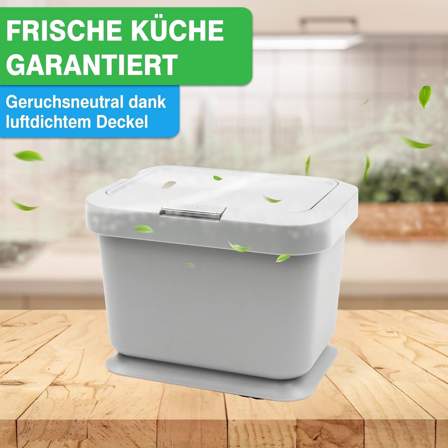 Geruchsdichter Komposteimer mit Deckel & Knopfdruck-Mechanismus, Grau