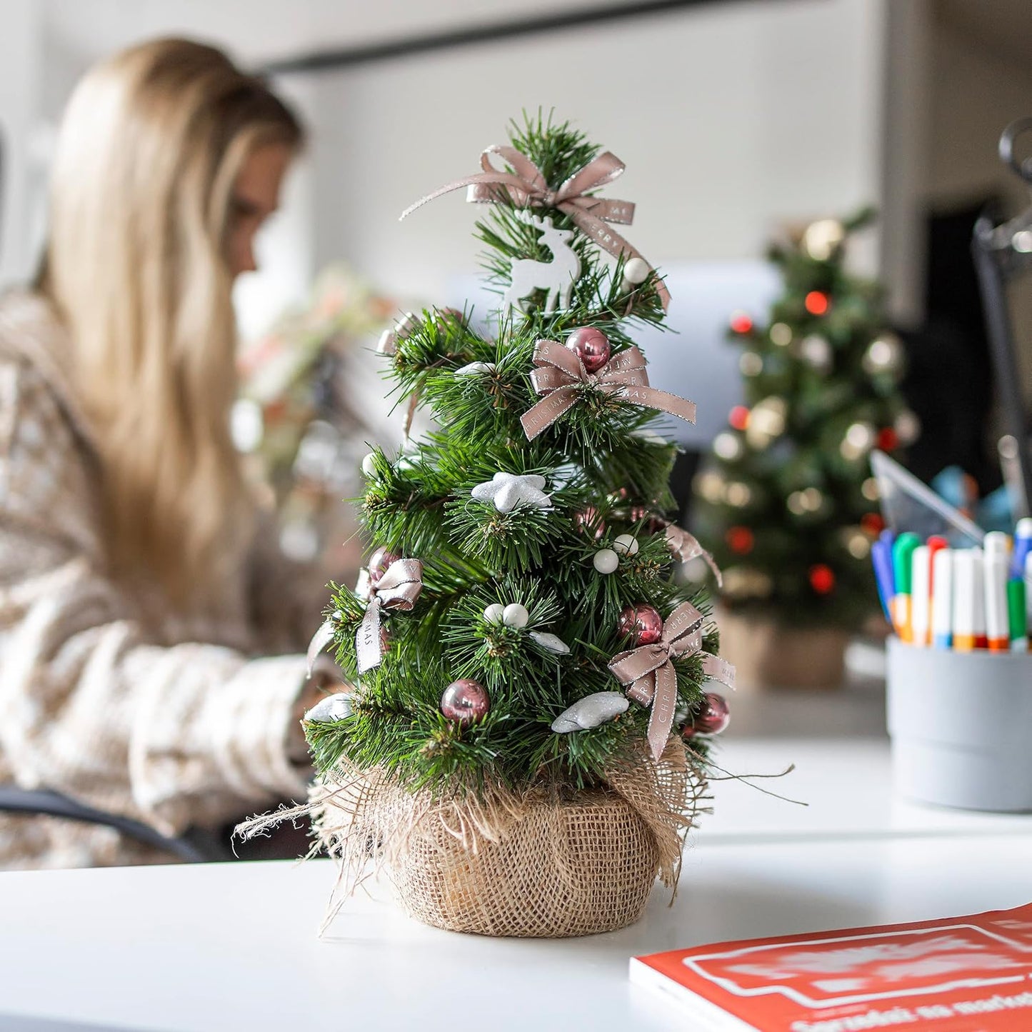 Künstlicher Weihnachtsbaum mit Jutesack, 30 cm Natural