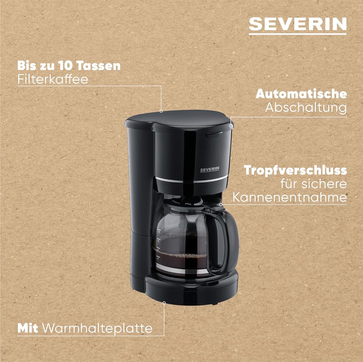 Filterkaffeemaschine mit Glaskanne & Permanentfilter, Schwarz, 900 W - 10 Tassen