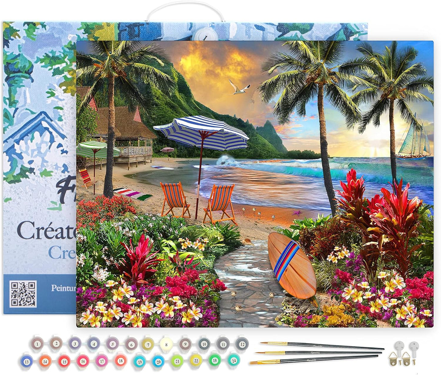 Malen nach Zahlen Set Palme am Strand, Palme am Strand 40x50cm Mit Rahmen (bereits gespannt)