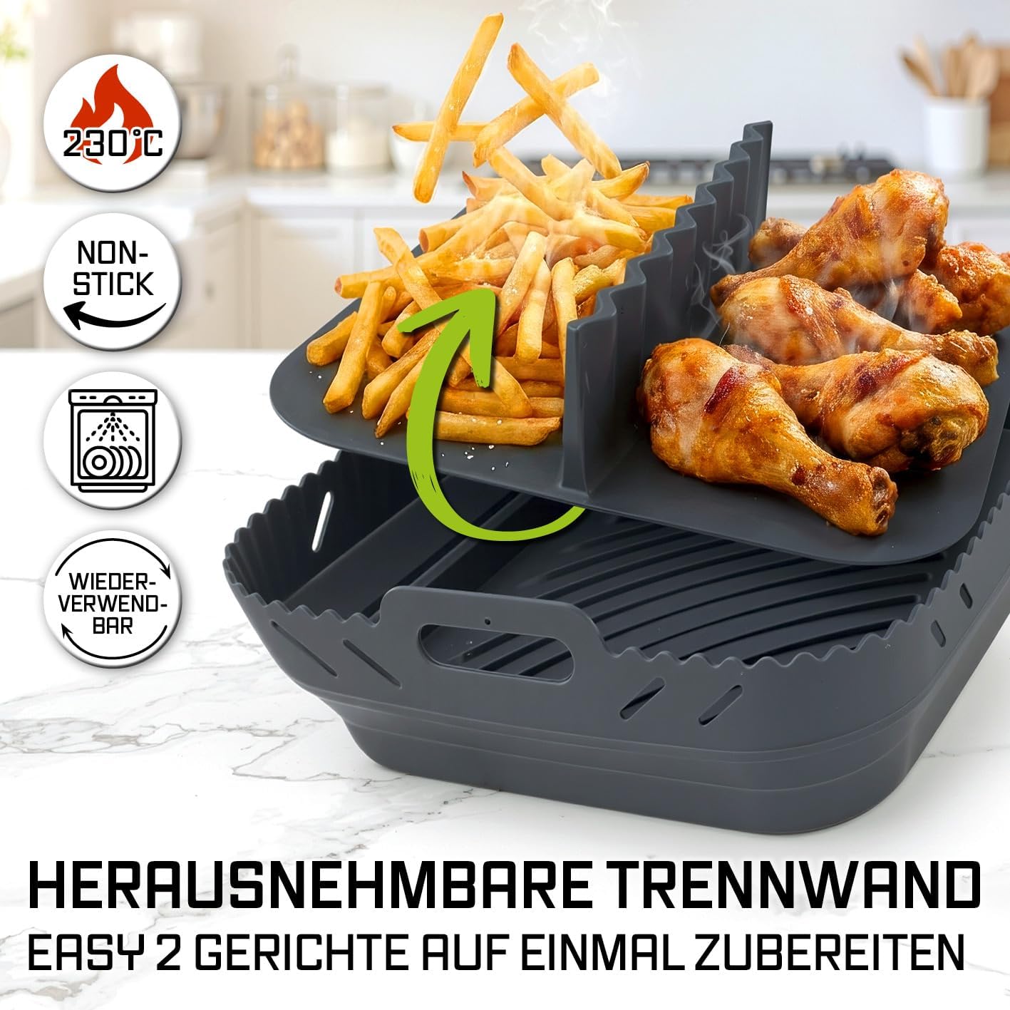 Silikonform mit Trennwand für Heissluftfritteusen