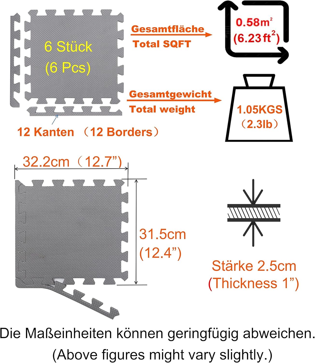 18-teiliges Puzzlematten-Set, 18 Stück = 1.74 M² - Grau