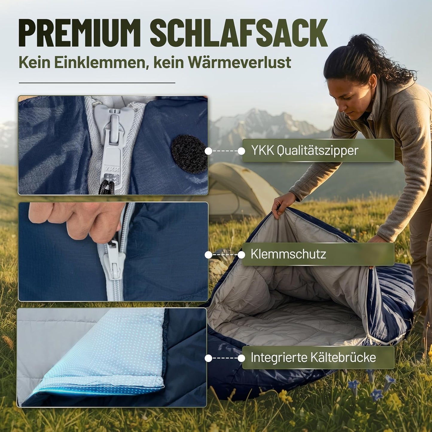 Ultraleichter Sommerschlafsack, Marineblau/ Grau innen