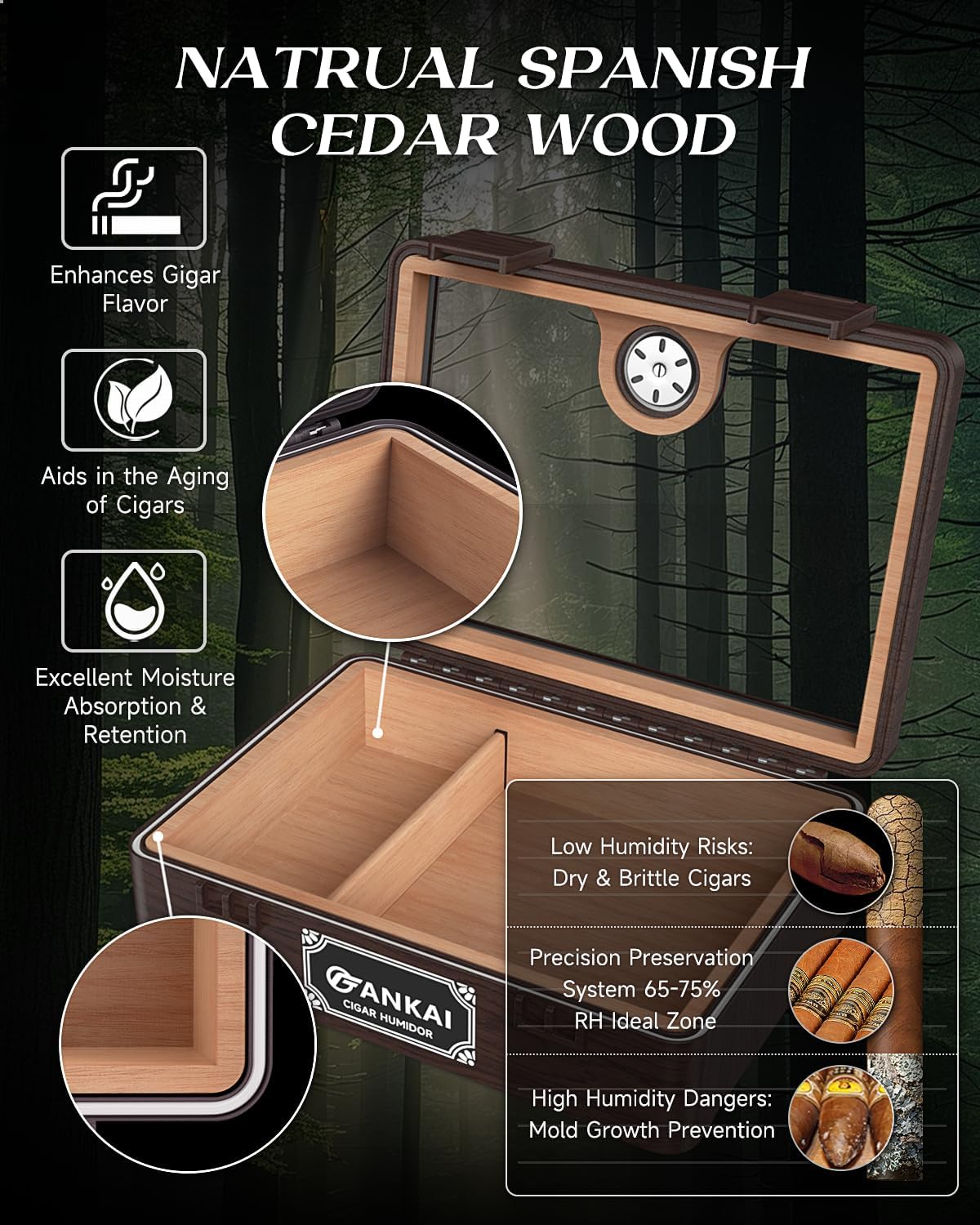 Zigarren-Humidor mit Zubehör-Set, Braun