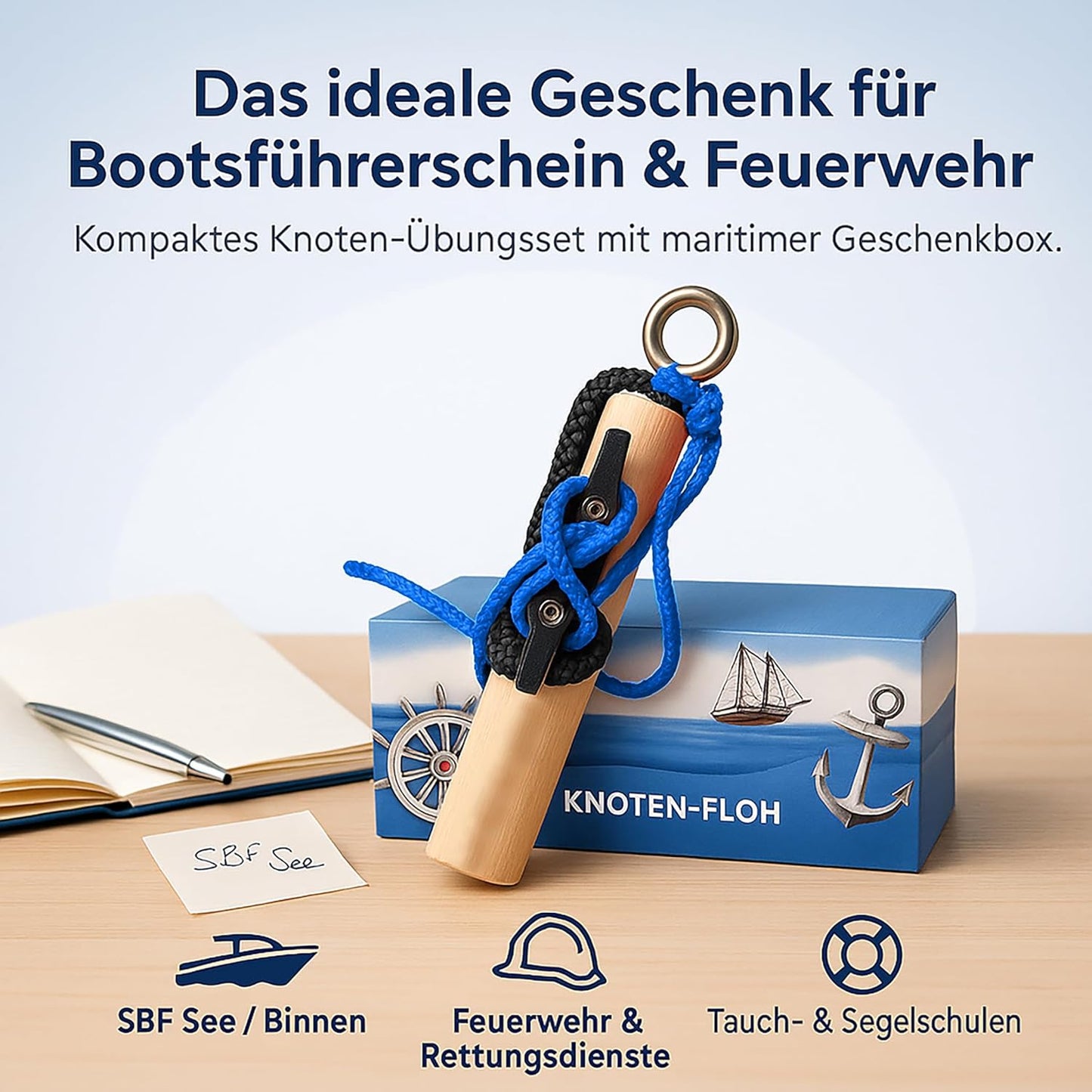 Knoten Übungsset für Bootsführerschein & Feuerwehr, Schwarz/Blau