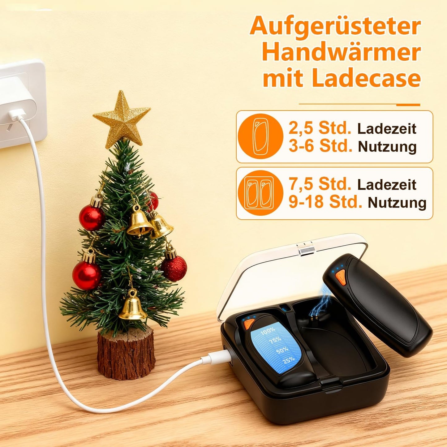 2er-Set Handwärmer mit Ladecase, Schwarz