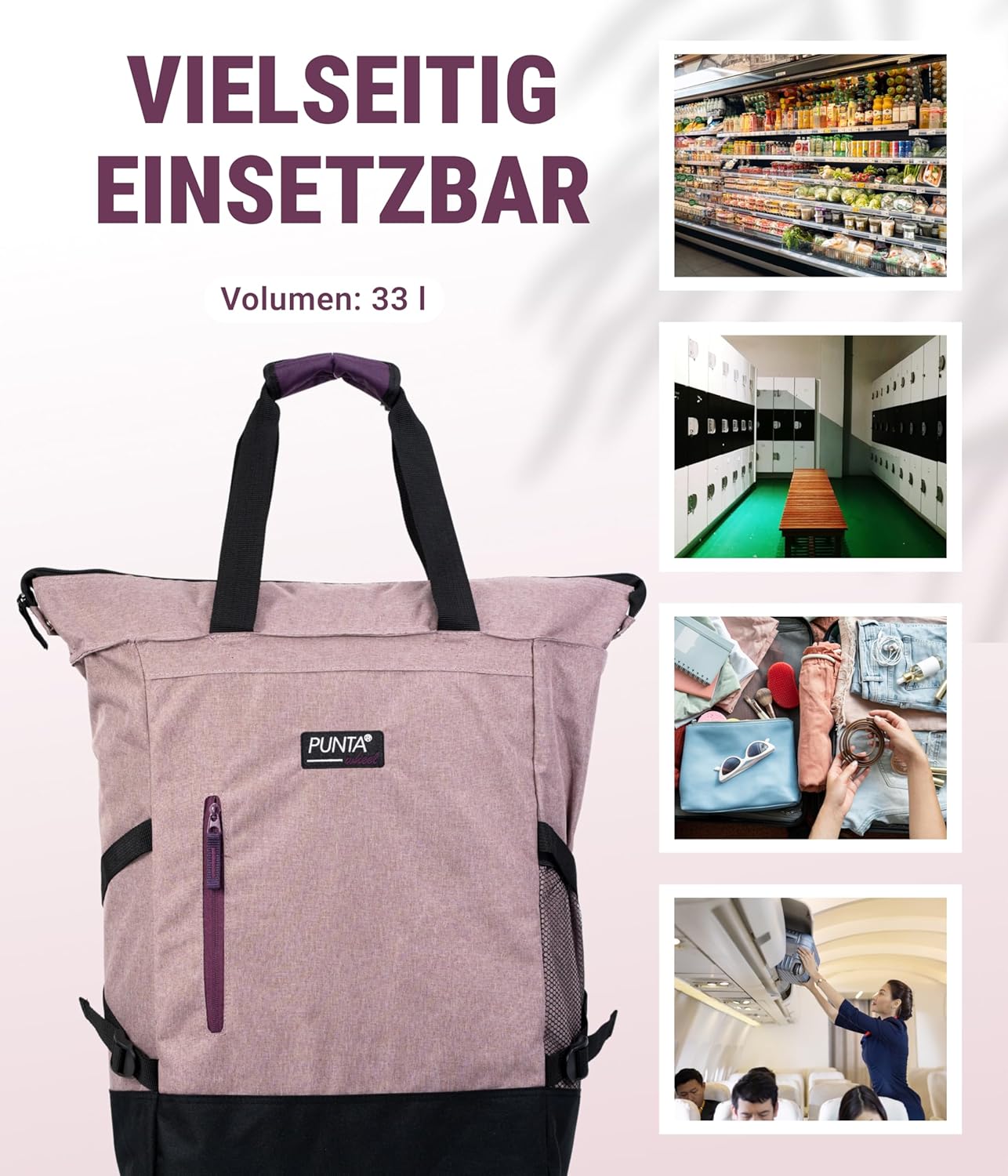 Einkaufstrolley mit Skater-Rollen, Altrosa/Azalee